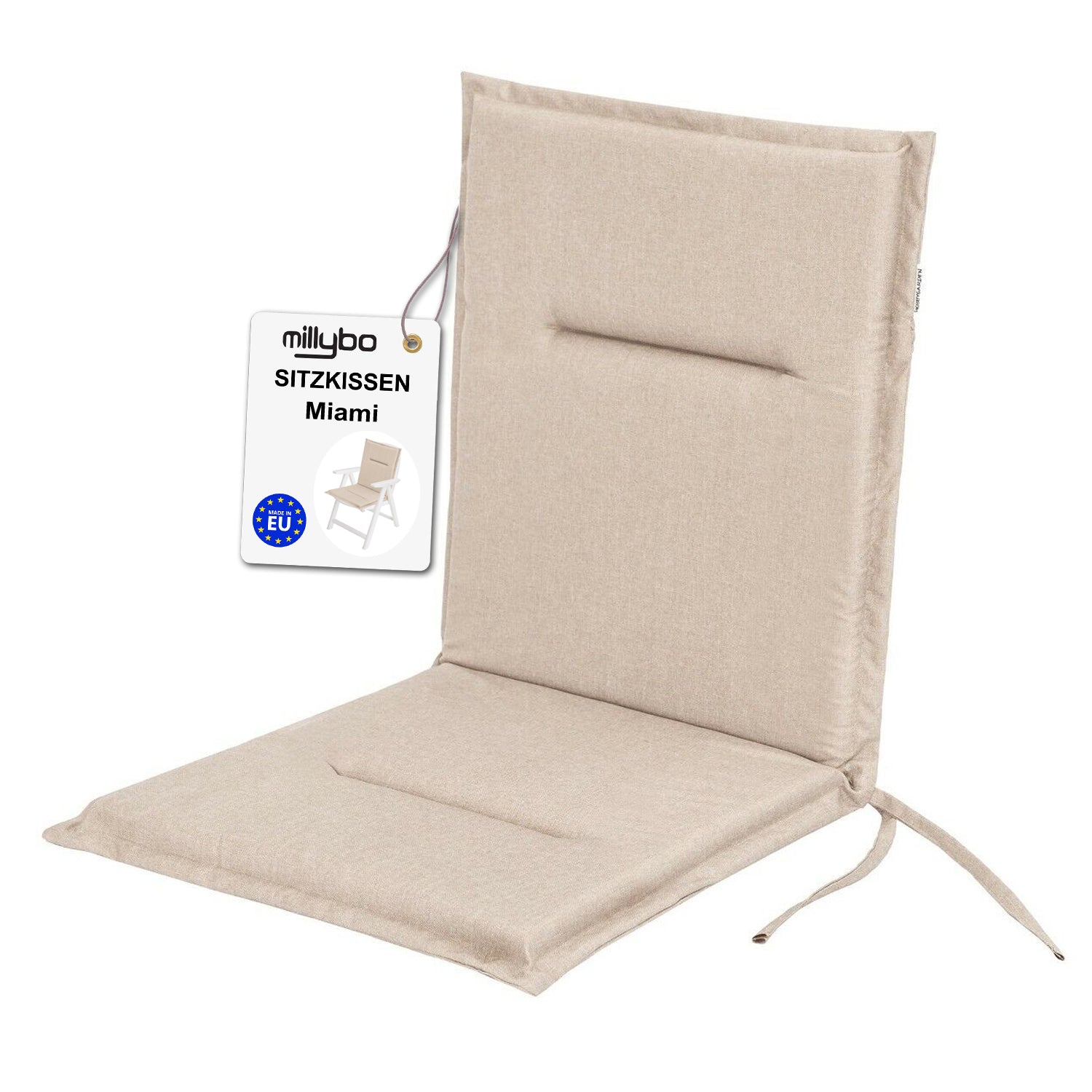 MILLYBO Gartenstuhlauflage – Sitzkissen für Gartenstühle & Balkonmöbel MIAMI - Beige
