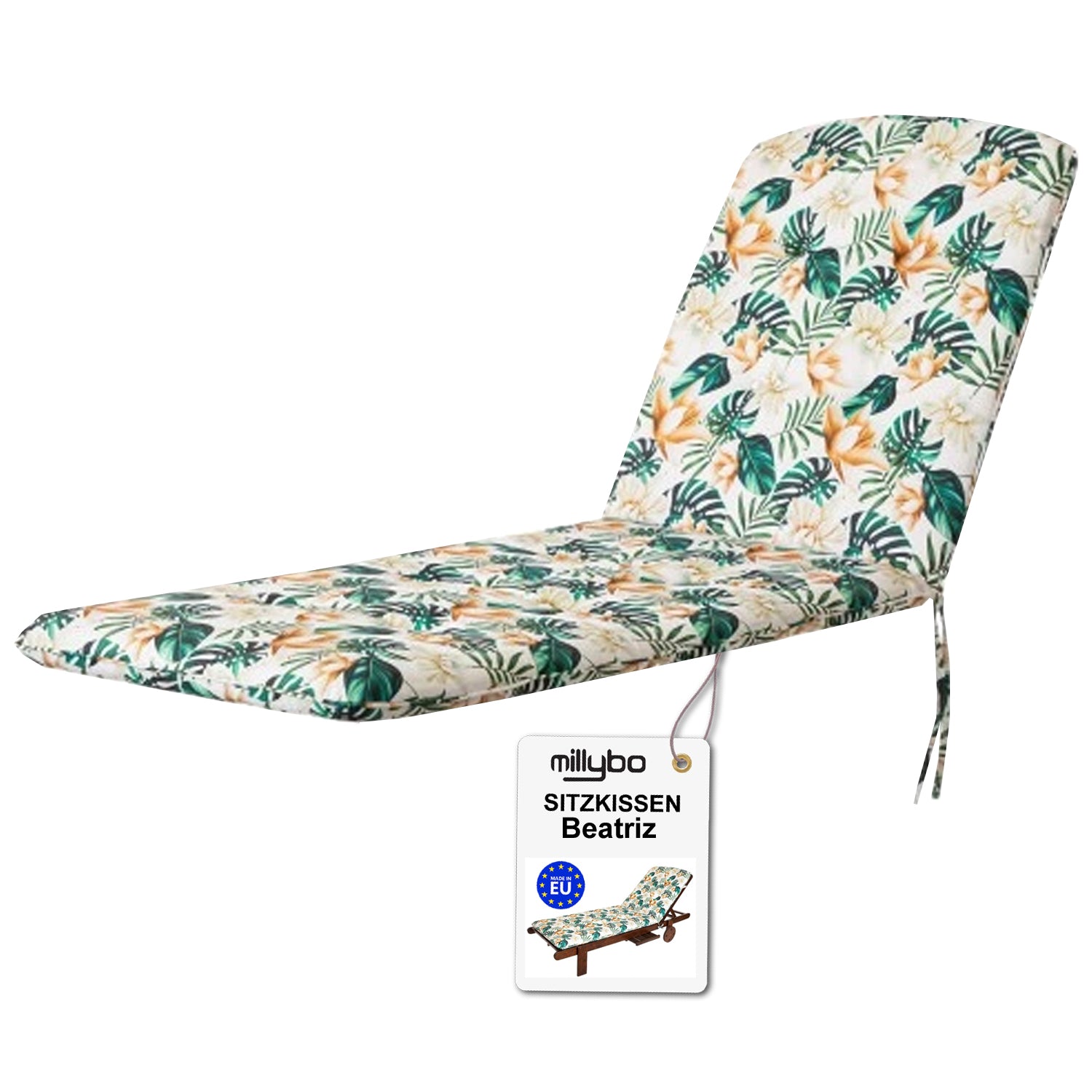 MILLYBO Kissen für Strand- & Gartenliegestühle  Liegestühle BEATRIZ - Weiße Blumen