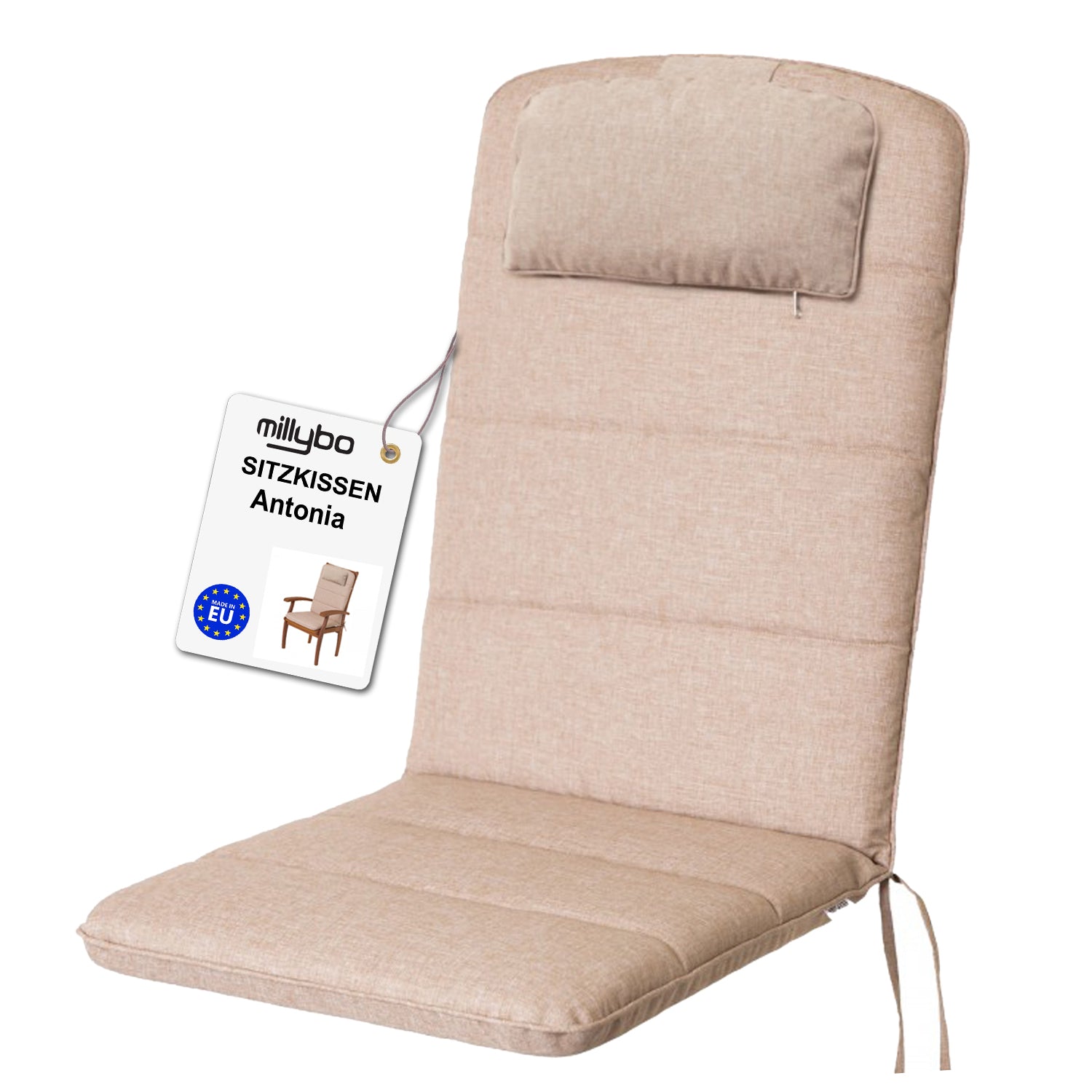 MILLYBO Gartenstuhlauflage – Sitzkissen für Gartenstühle & Balkonmöbel ANTONIA - Beige