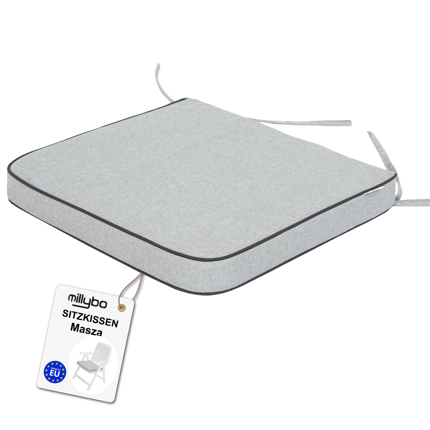 MILLYBO Gartenstuhlauflage – Sitzkissen für Gartenstühle & Balkonmöbel MASZA- Hellgrau