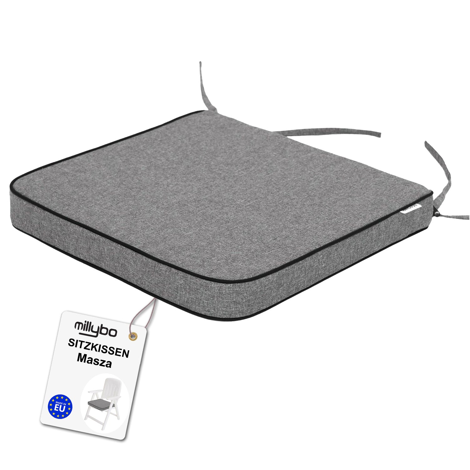 MILLYBO Gartenstuhlauflage – Sitzkissen für Gartenstühle & Balkonmöbel MASZA- Graphit