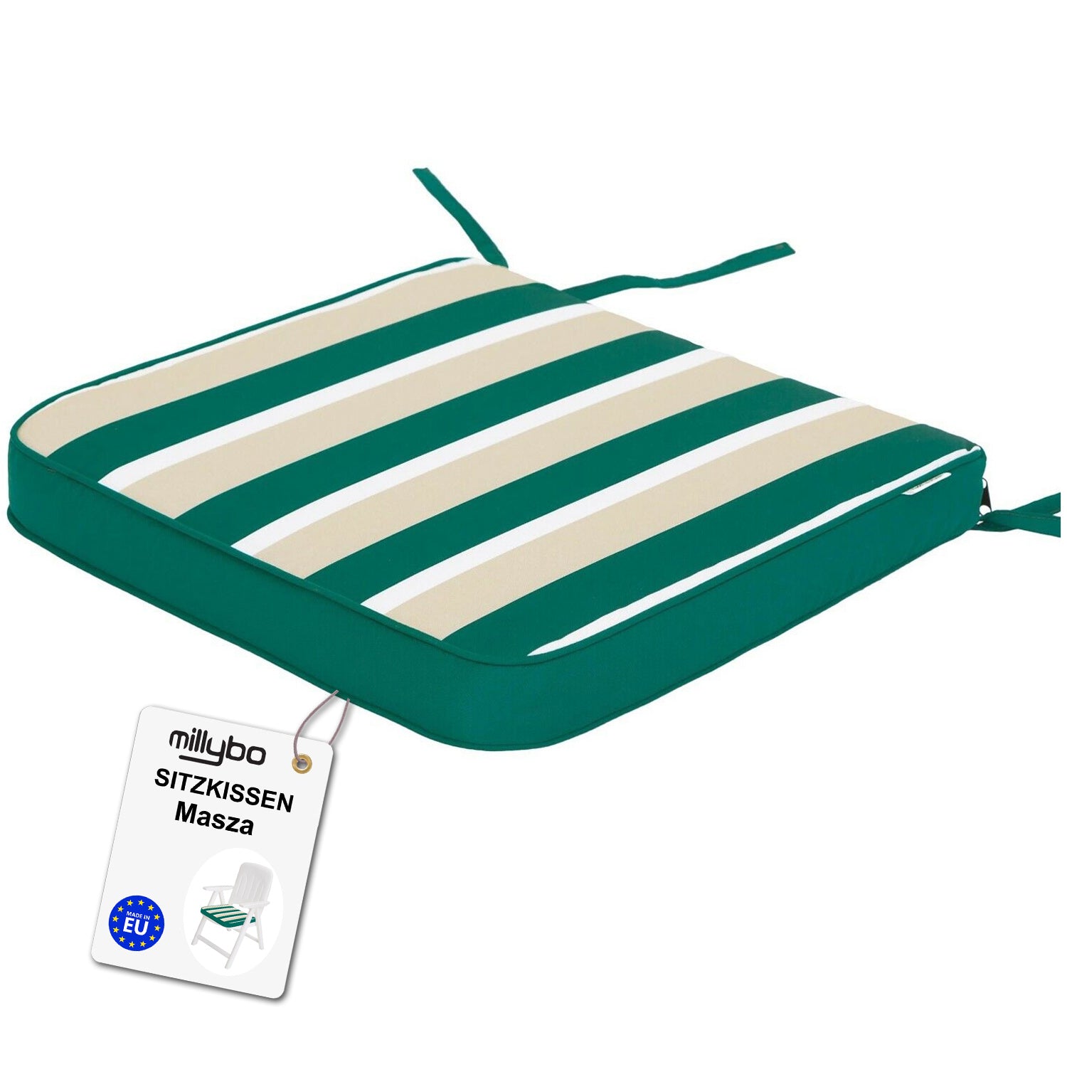 MILLYBO Gartenstuhlauflage – Sitzkissen für Gartenstühle & Balkonmöbel MASZA- Grün mit Streifen