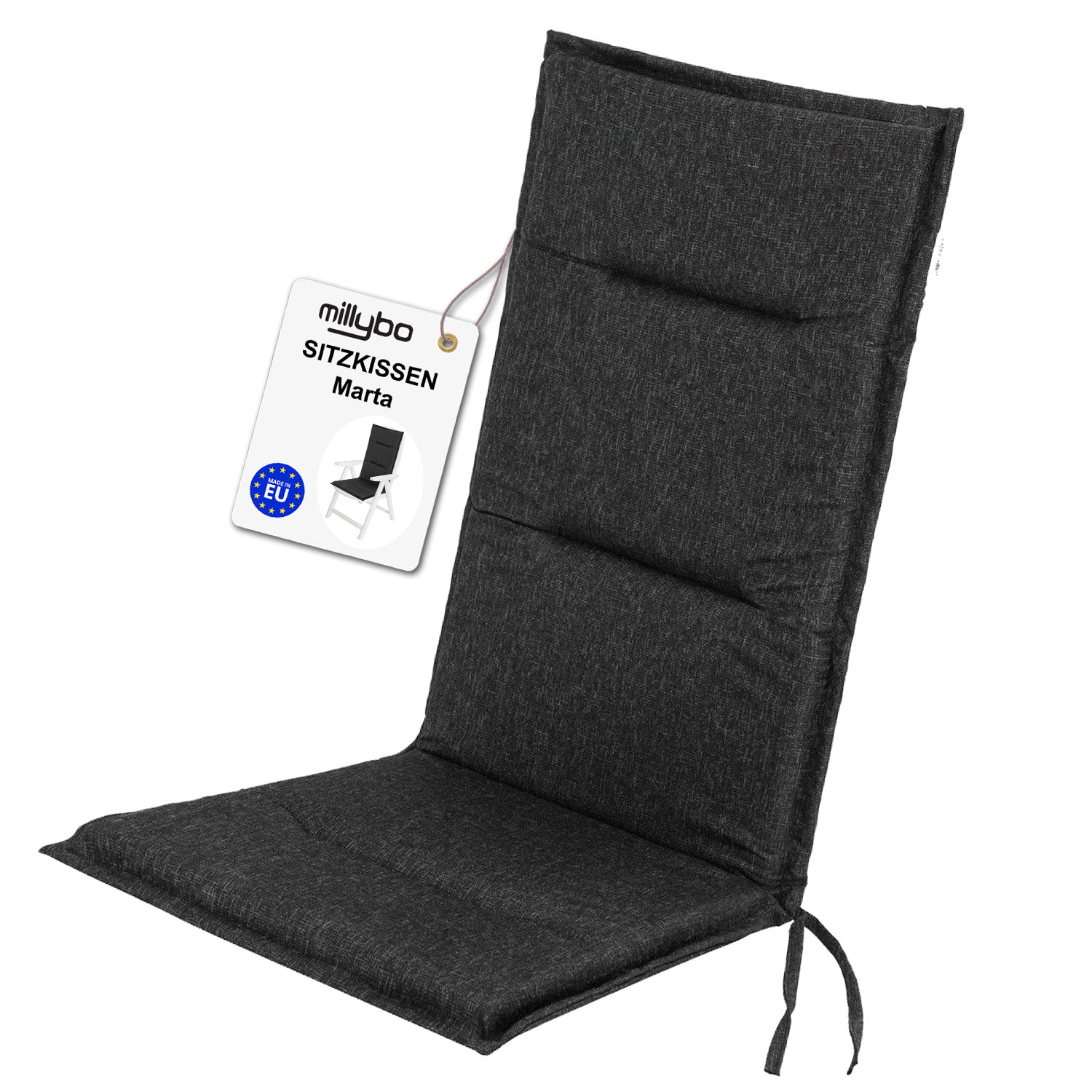 MILLYBO Gartenstuhlauflage – Sitzkissen für Gartenstühle & Balkonmöbel MARTA - Schwarz