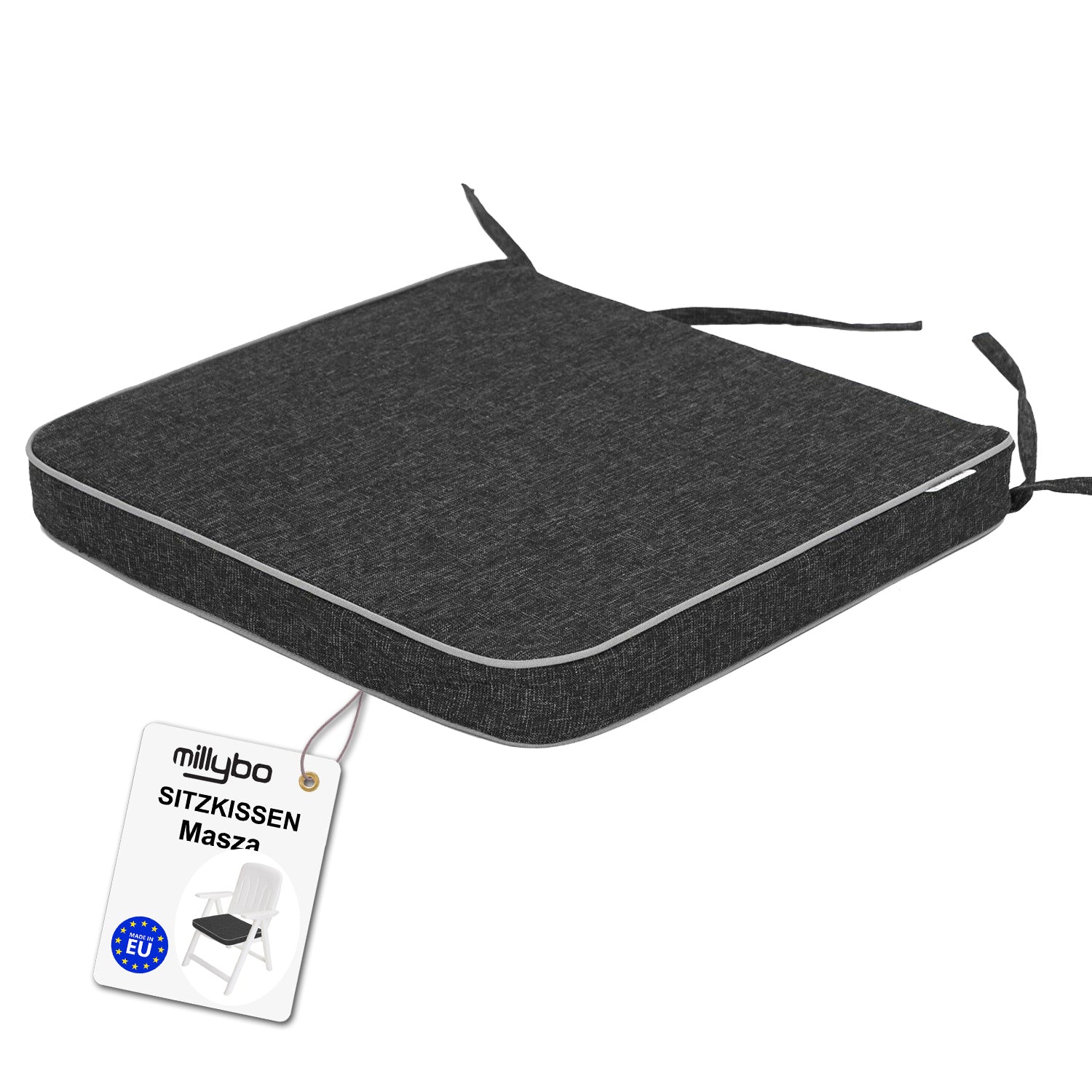 MILLYBO Gartenstuhlauflage – Sitzkissen für Gartenstühle & Balkonmöbel MASZA- Schwarz