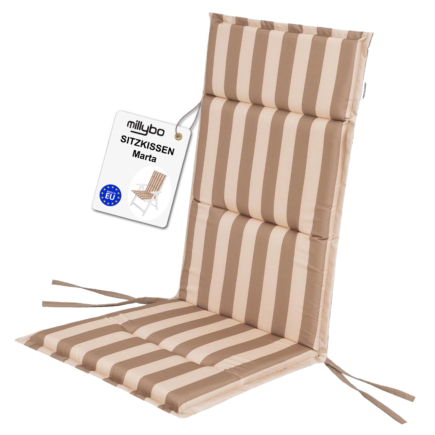 MILLYBO Gartenstuhlauflage – Sitzkissen für Gartenstühle & Balkonmöbel MARTA - Beige mit Streifen