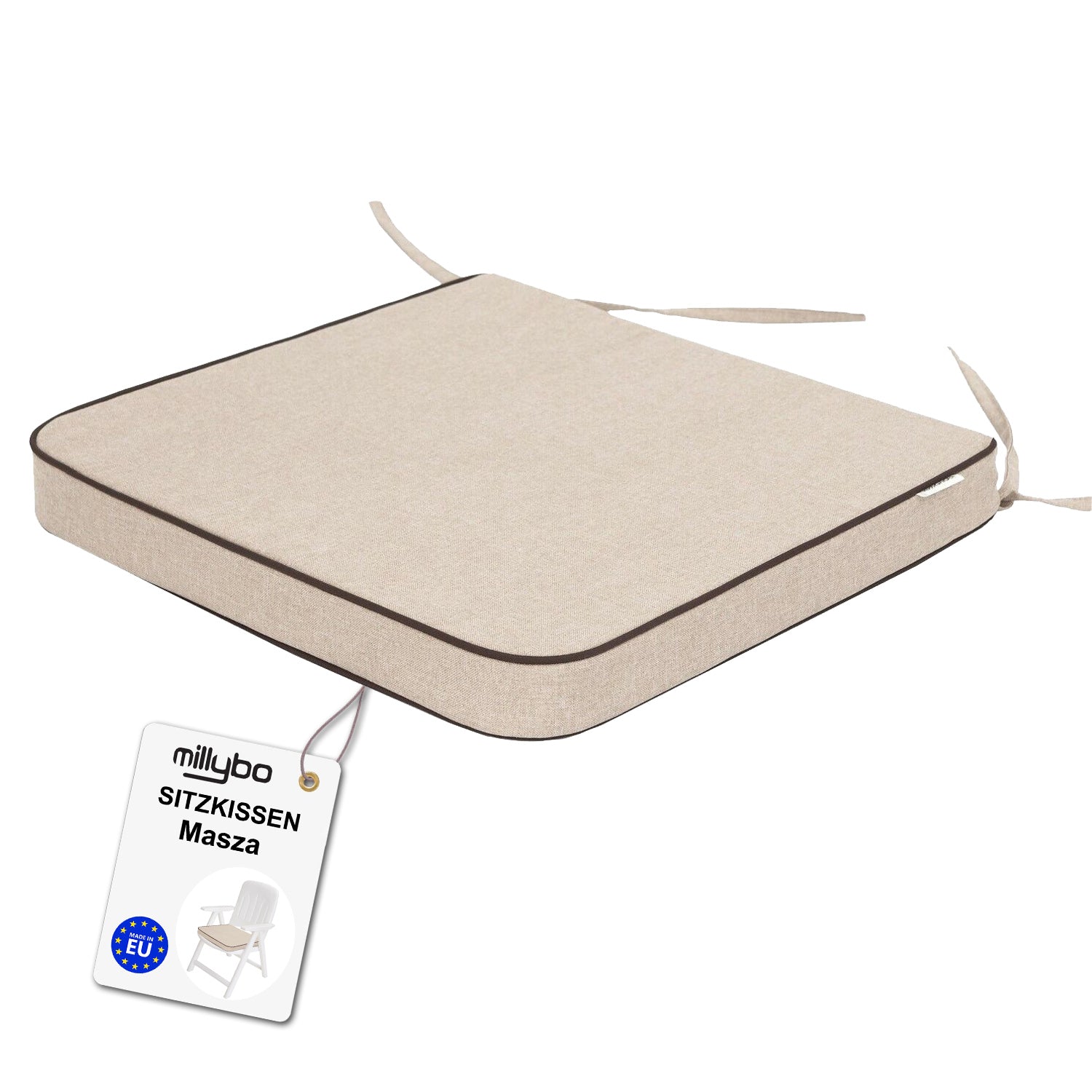 MILLYBO Gartenstuhlauflage – Sitzkissen für Gartenstühle & Balkonmöbel MASZA- Beige