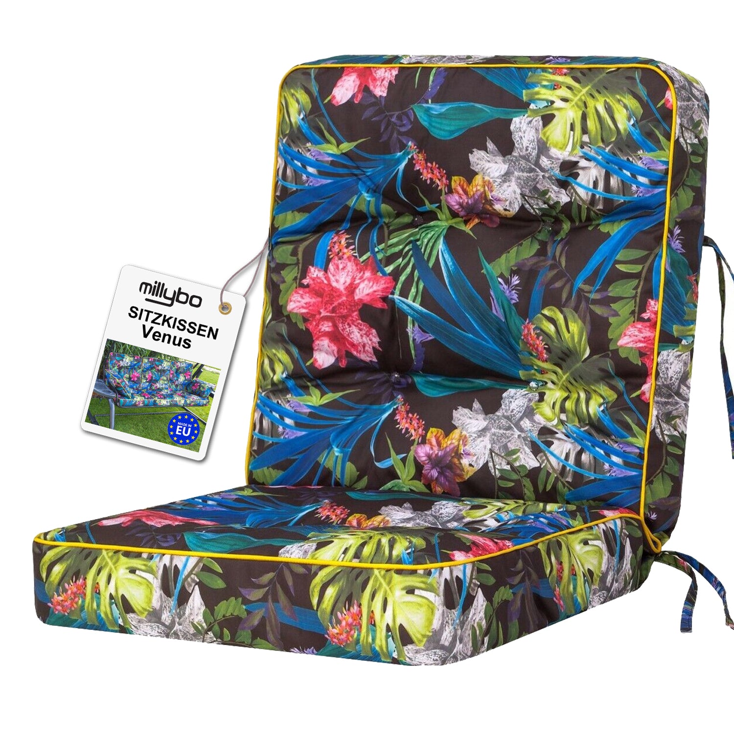 MILLYBO Hollywoodschaukel Sitzkissen 40-50 cm Auflage – Gartenschaukel Polster VENUS - Bunte Blätter