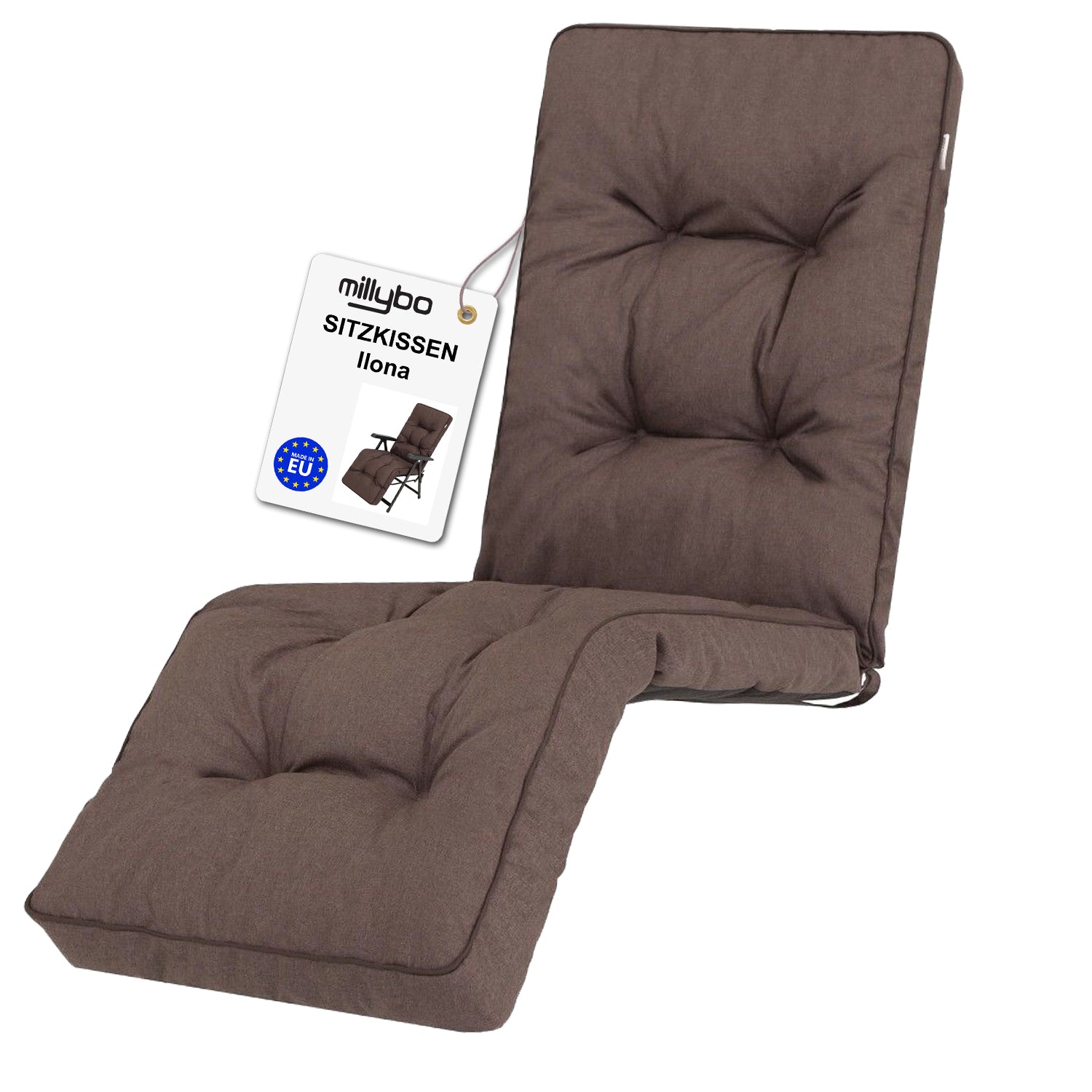 MILLYBO Gartenstuhlauflage Sitzkissen für Liegestühle mit Fußstütze ILONA - Braun