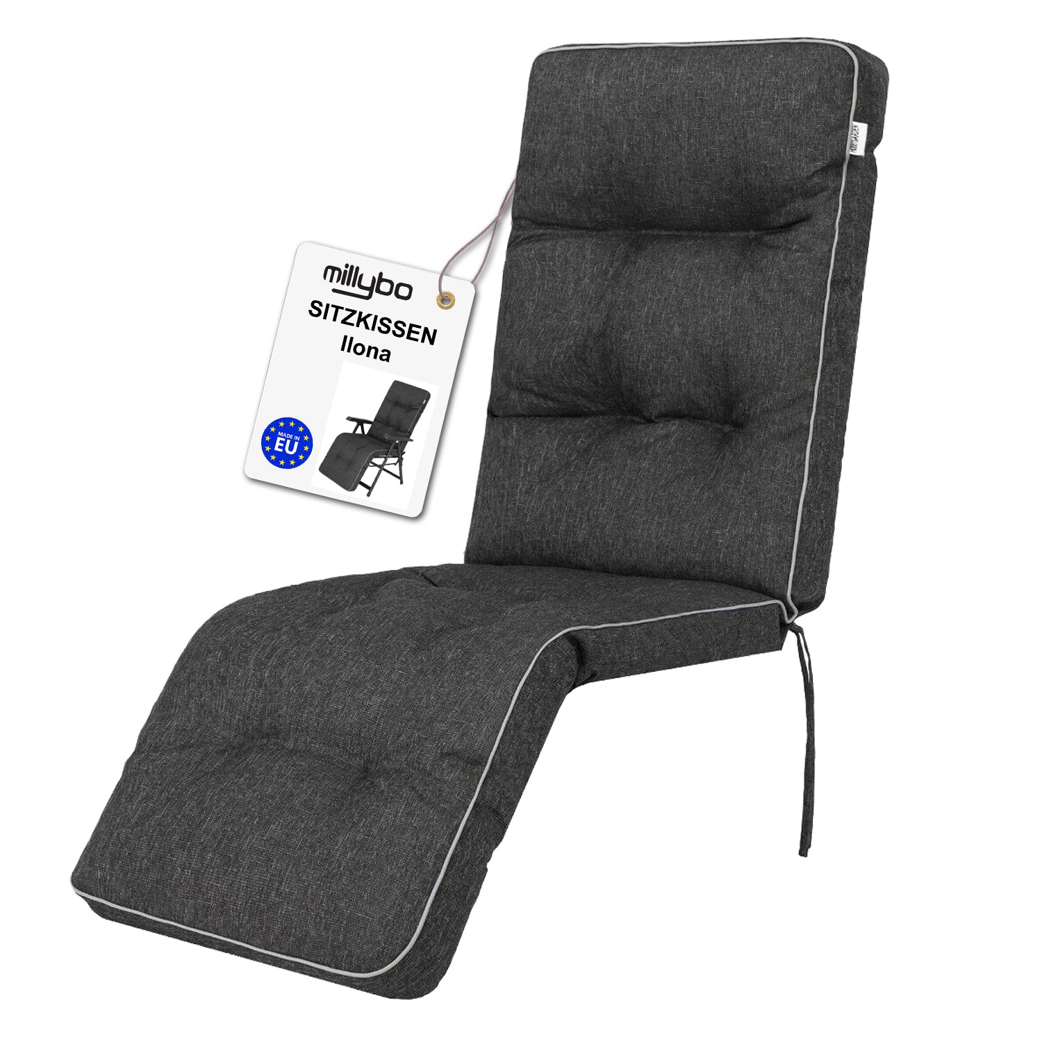 MILLYBO Gartenstuhlauflage Sitzkissen für Liegestühle mit Fußstütze ILONA - Schwarz