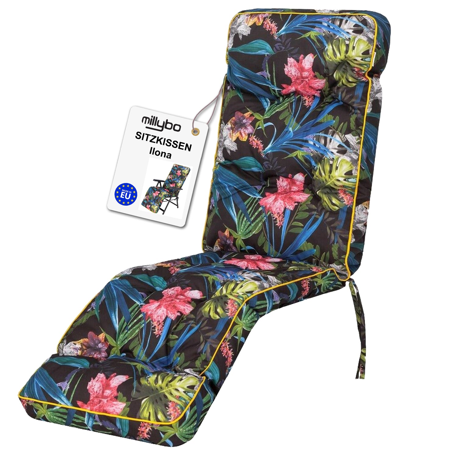 MILLYBO Gartenstuhlauflage Sitzkissen für Liegestühle mit Fußstütze ILONA - Bunte Blätter