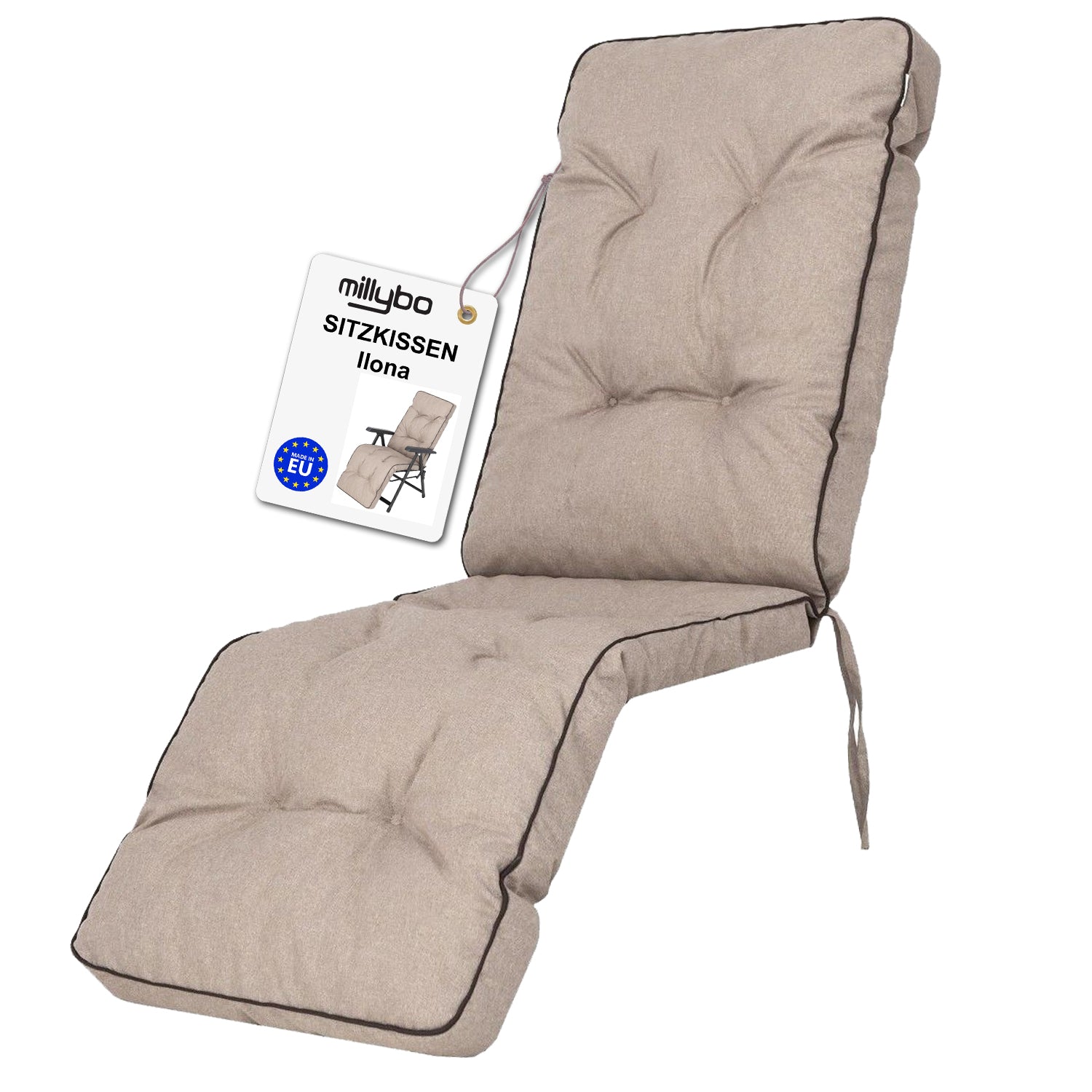 MILLYBO Gartenstuhlauflage Sitzkissen für Liegestühle mit Fußstütze ILONA - Beige