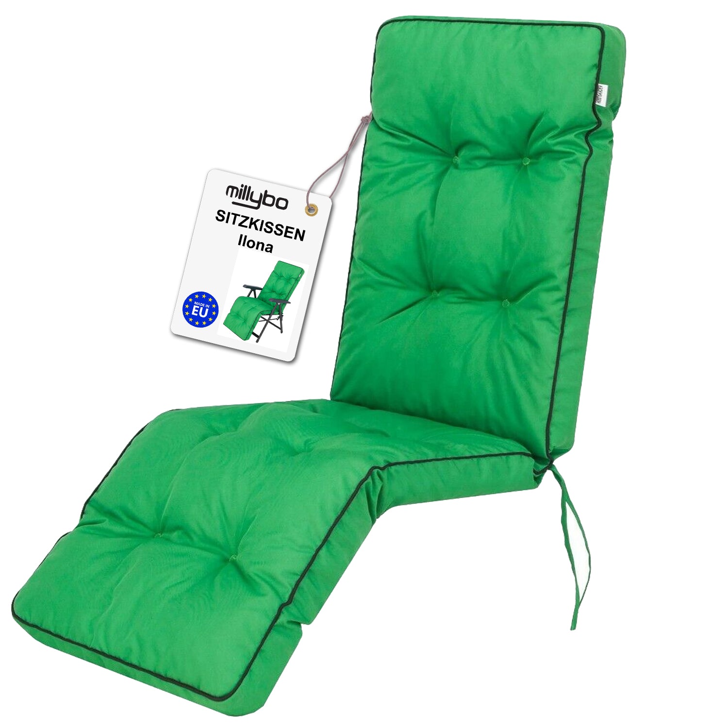 MILLYBO Gartenstuhlauflage Sitzkissen für Liegestühle mit Fußstütze ILONA - Grün