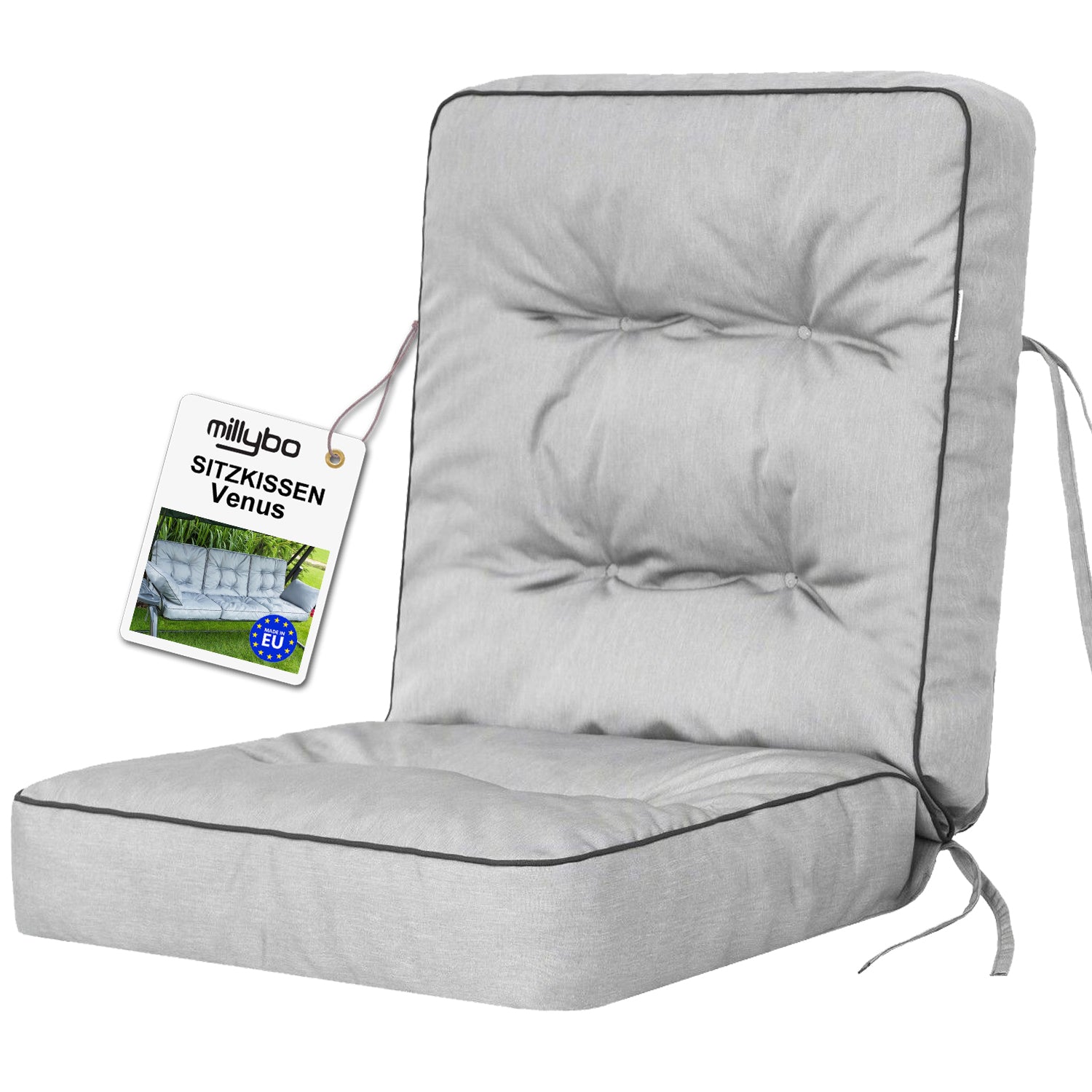 MILLYBO Hollywoodschaukel Sitzkissen 40-50 cm Auflage – Gartenschaukel Polster VENUS - Hellgrau