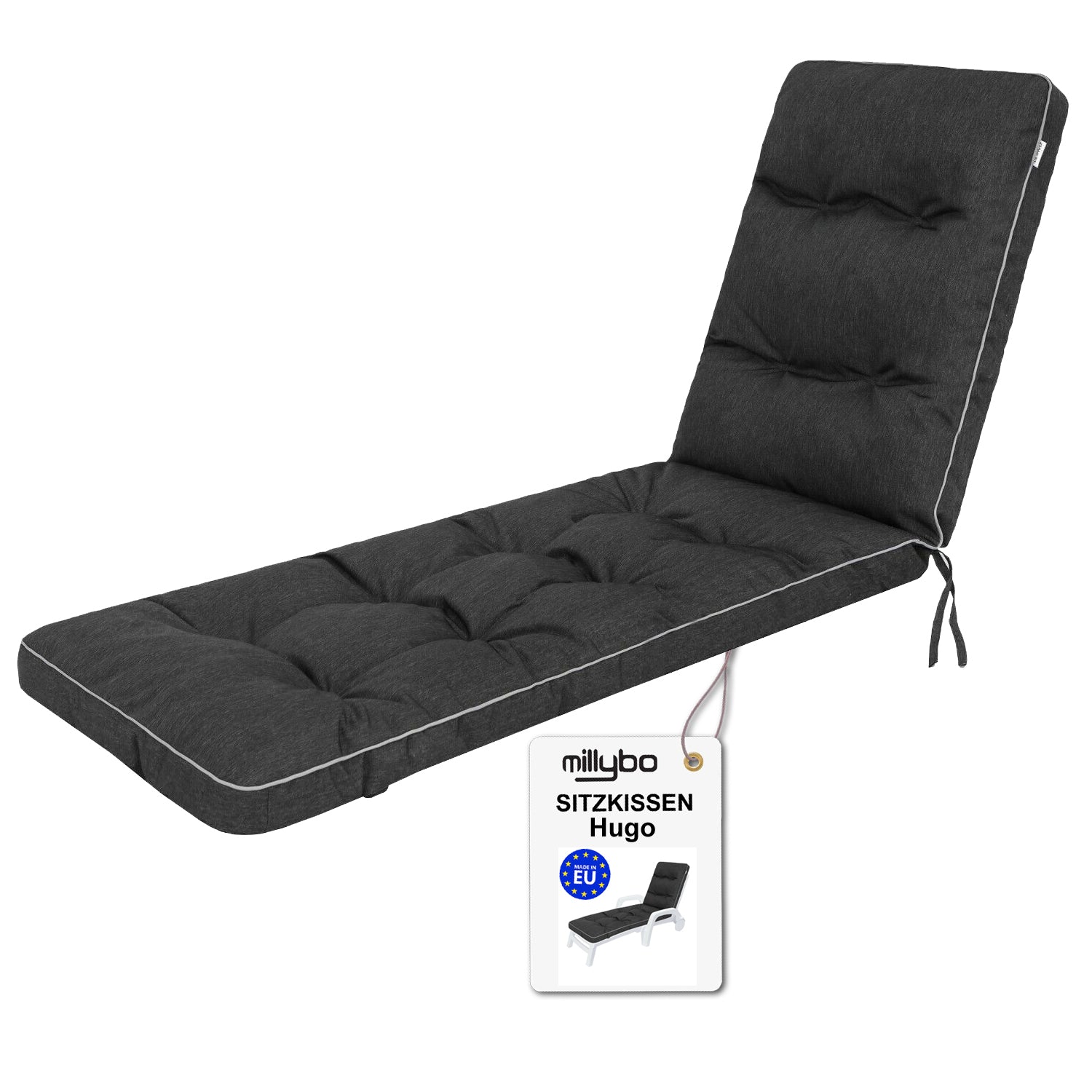 MILLYBO Kissen für Strand- & Gartenliegestühle  Liegestühle HUGO - Schwarz