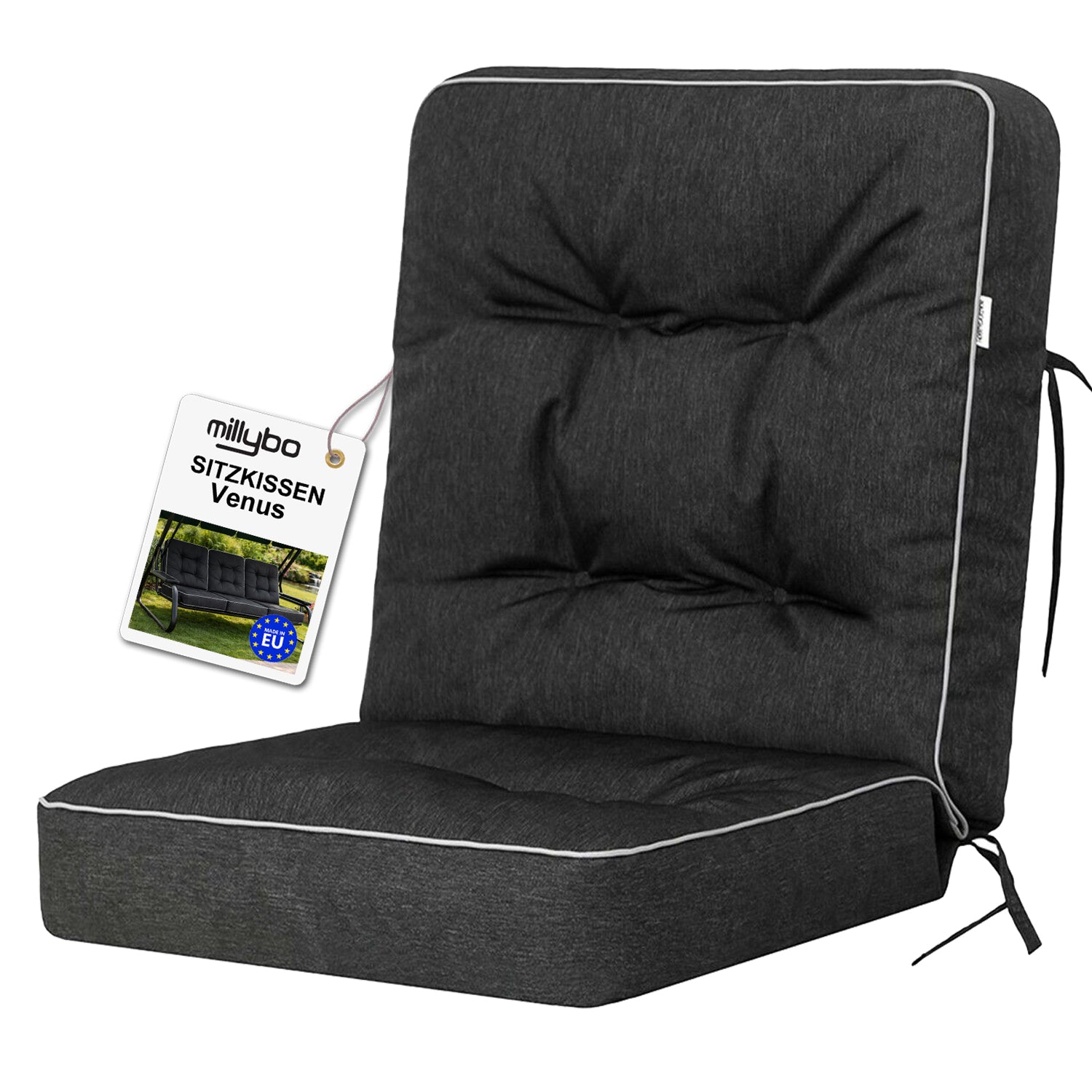 MILLYBO Hollywoodschaukel Sitzkissen 40-50 cm Auflage – Gartenschaukel Polster VENUS - Schwarz