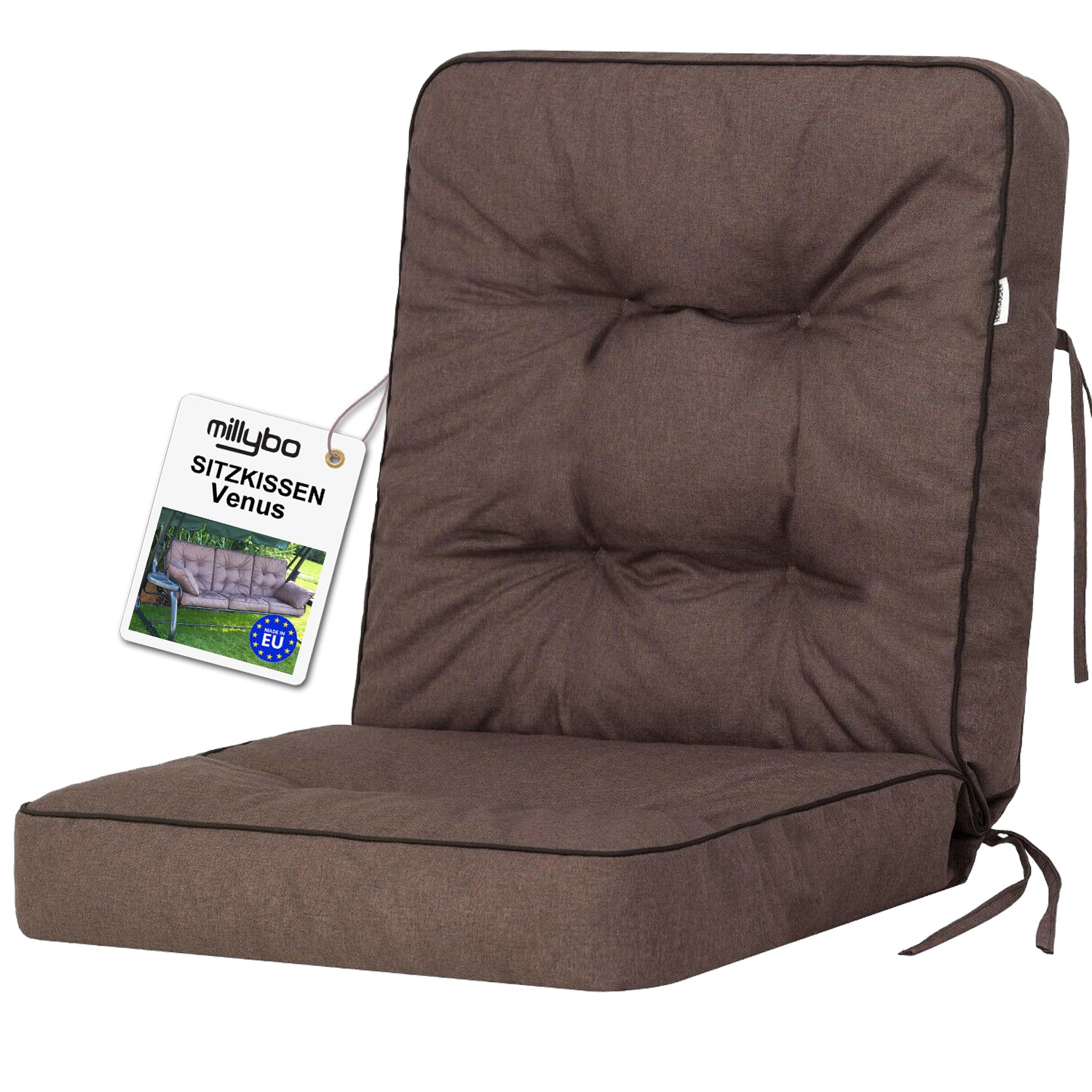 MILLYBO Hollywoodschaukel Sitzkissen 40-50 cm Auflage – Gartenschaukel Polster VENUS - Braun