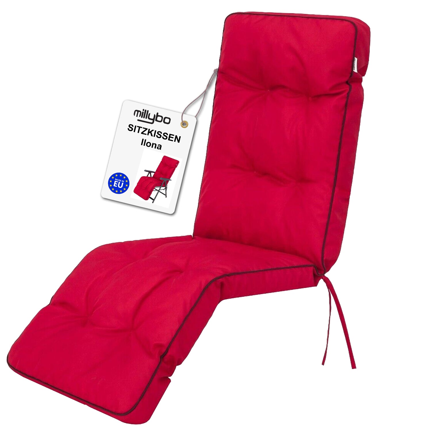 MILLYBO Gartenstuhlauflage Sitzkissen für Liegestühle mit Fußstütze ILONA - Rot
