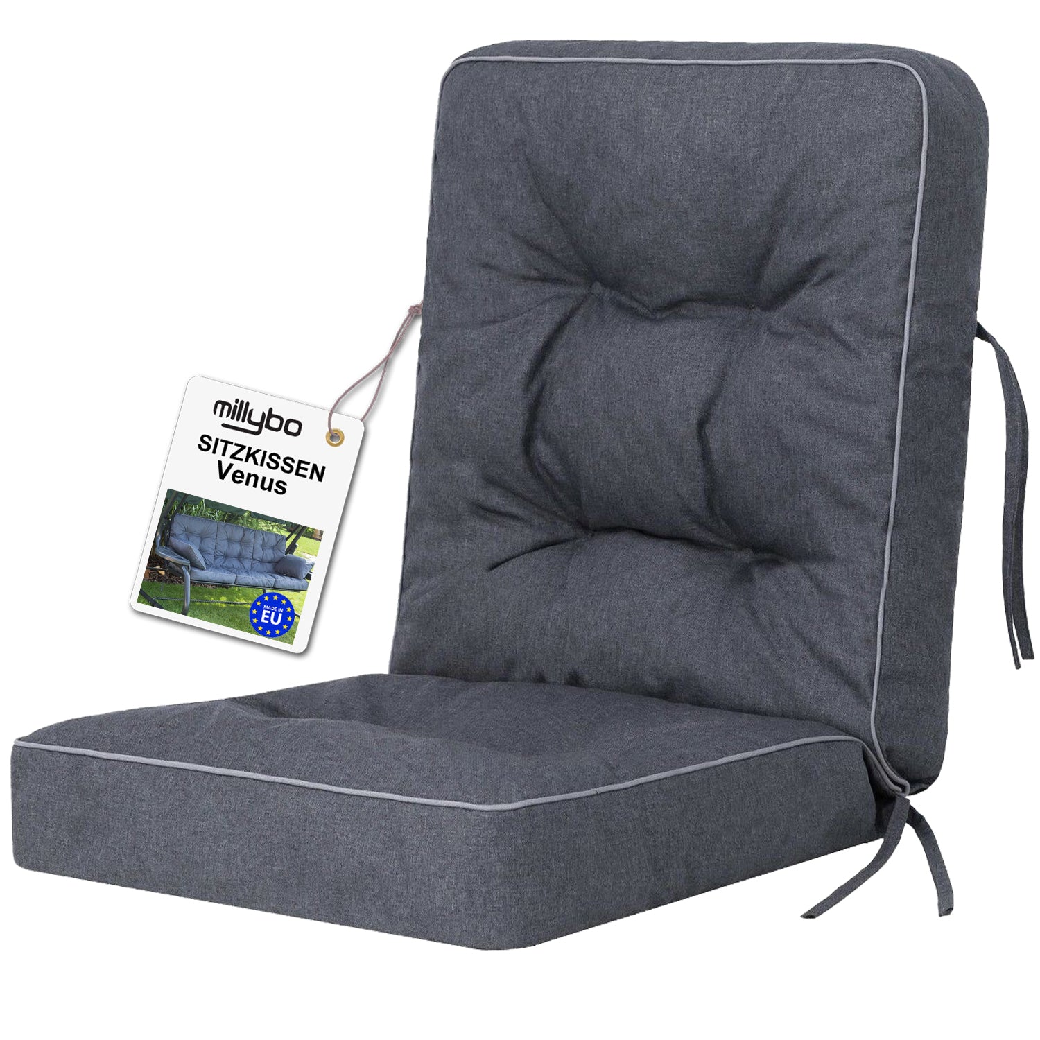 MILLYBO Hollywoodschaukel Sitzkissen 40-50 cm Auflage – Gartenschaukel Polster VENUS - Dunkelblau
