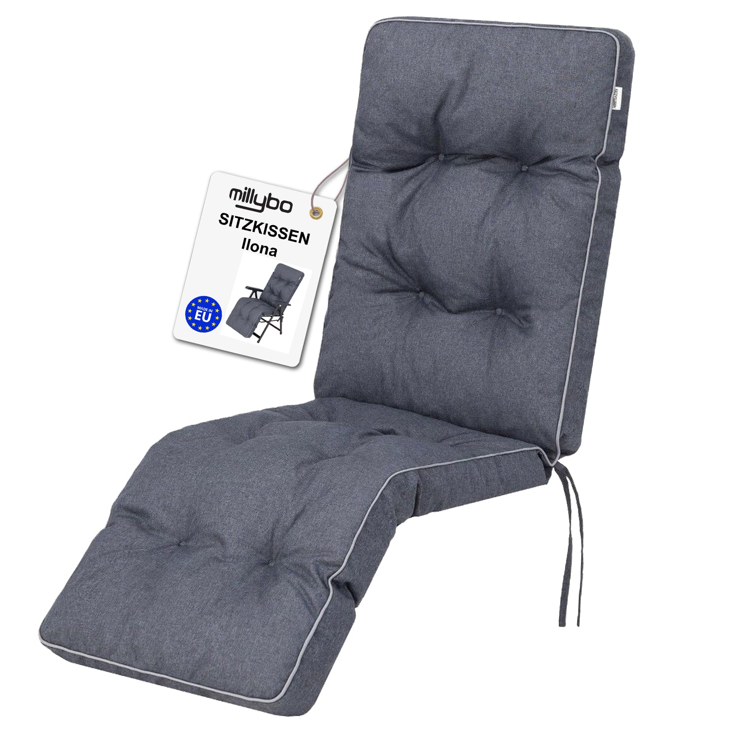 MILLYBO Gartenstuhlauflage Sitzkissen für Liegestühle mit Fußstütze ILONA - Dunkelblau