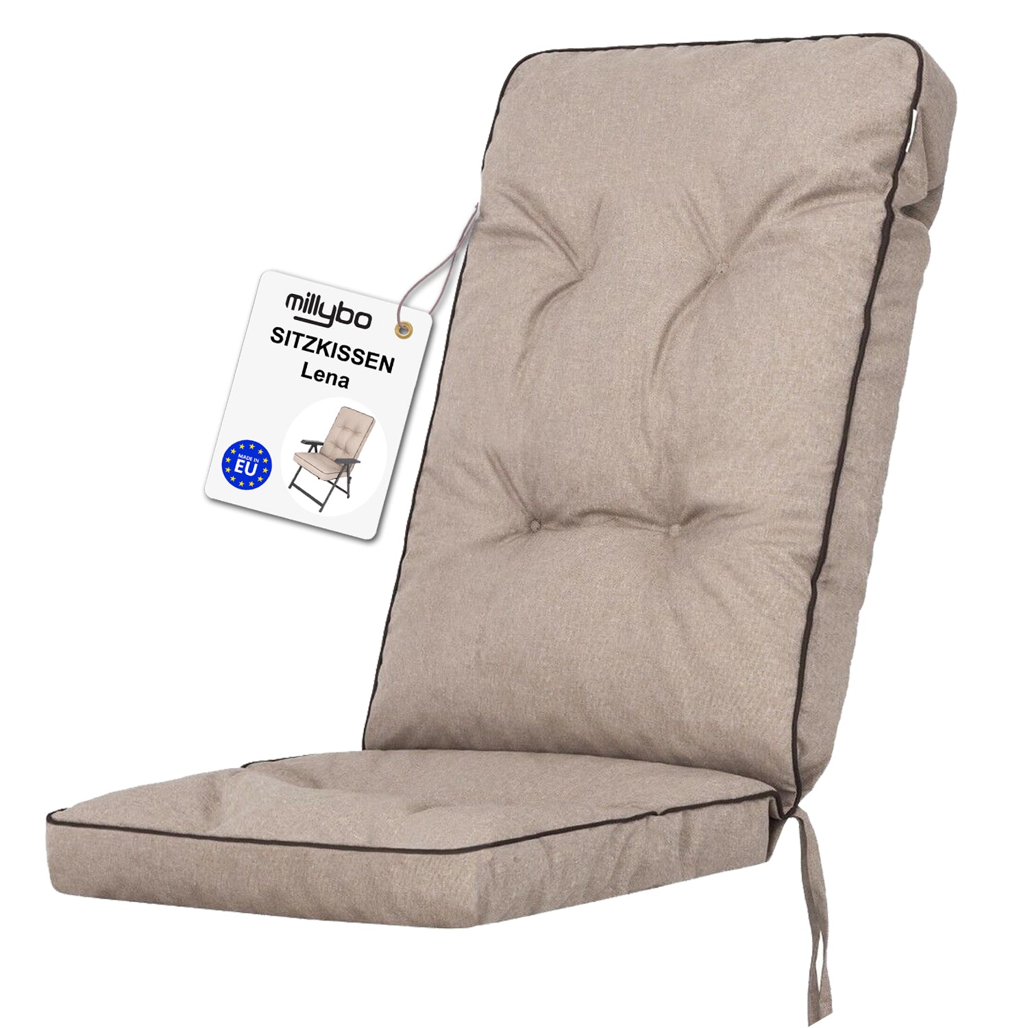MILLYBO Gartenstuhlauflage – Sitzkissen für Gartenstühle & Balkonmöbel LENA aus Ökoleine - Beige