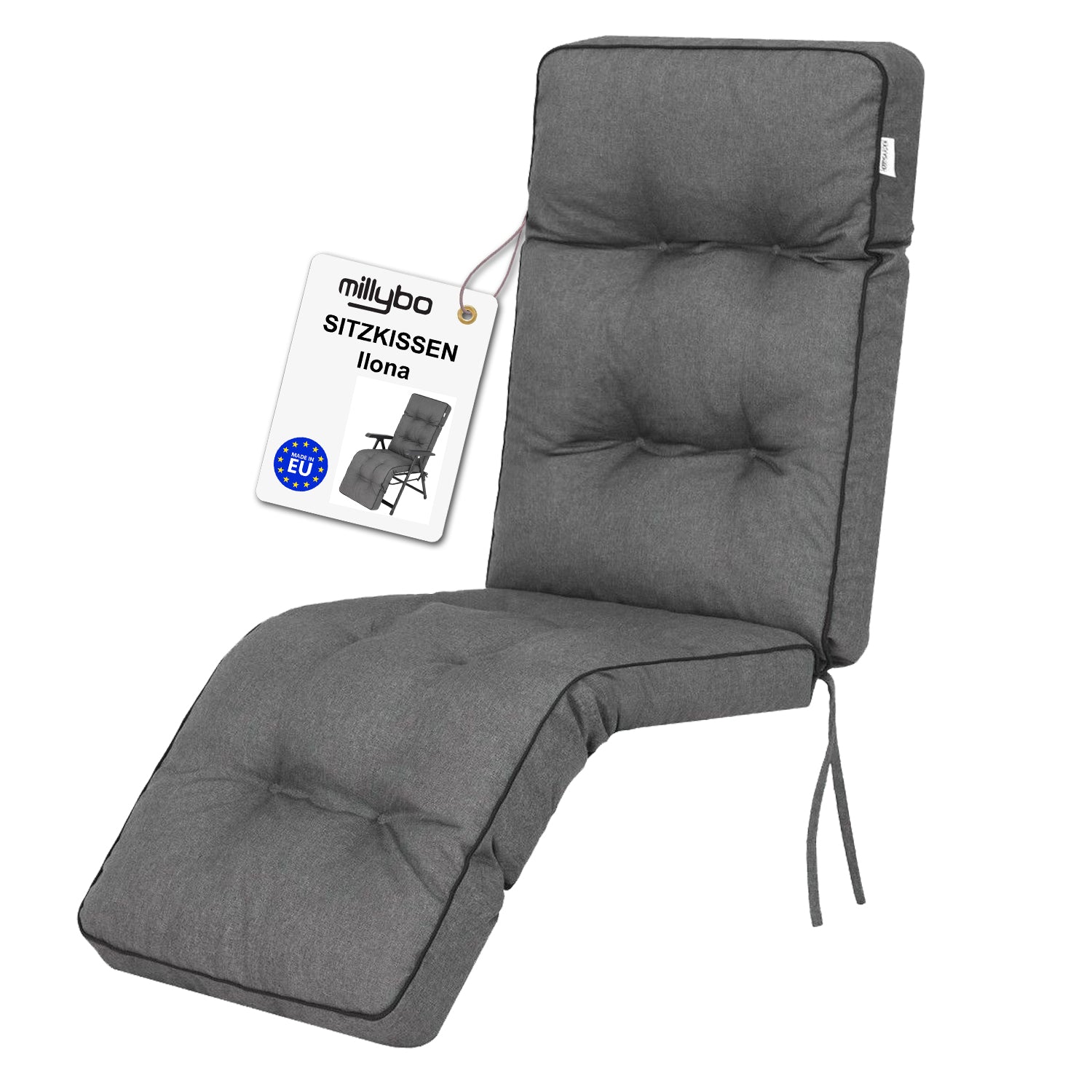MILLYBO Gartenstuhlauflage Sitzkissen für Liegestühle mit Fußstütze ILONA - Graphit