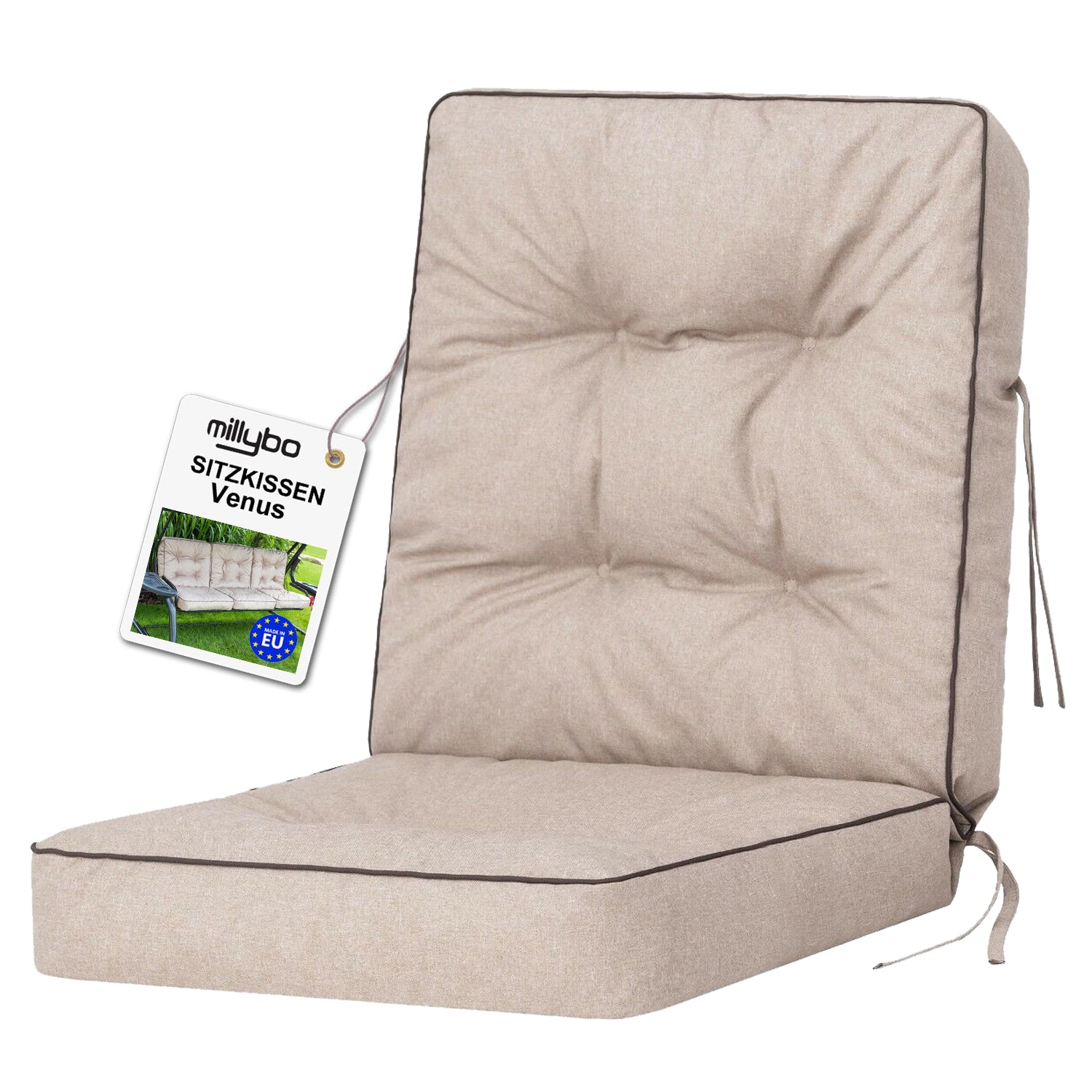 MILLYBO Hollywoodschaukel Sitzkissen 40-50 cm Auflage – Gartenschaukel Polster VENUS - Beige