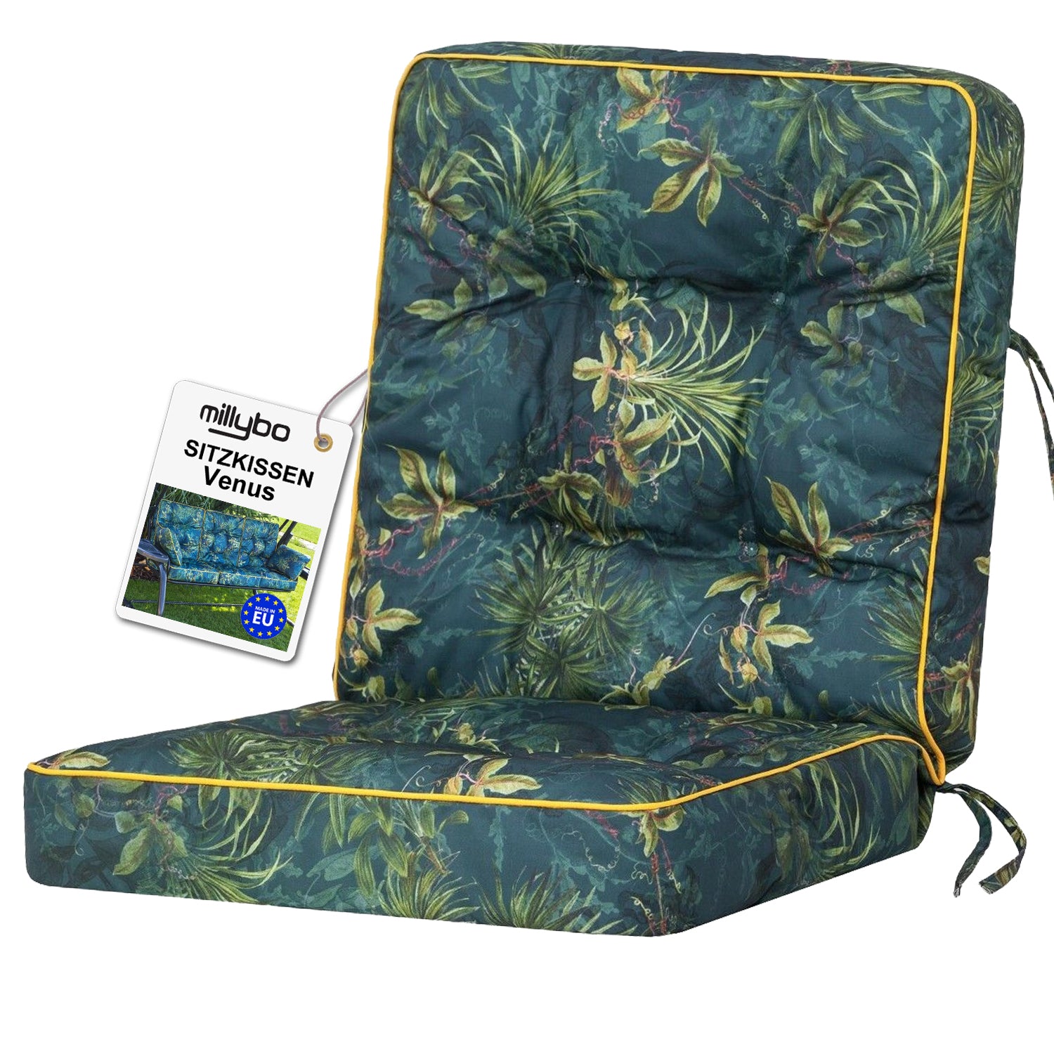 MILLYBO Hollywoodschaukel Sitzkissen 40-50 cm Auflage – Gartenschaukel Polster VENUS - Grüne Wiese