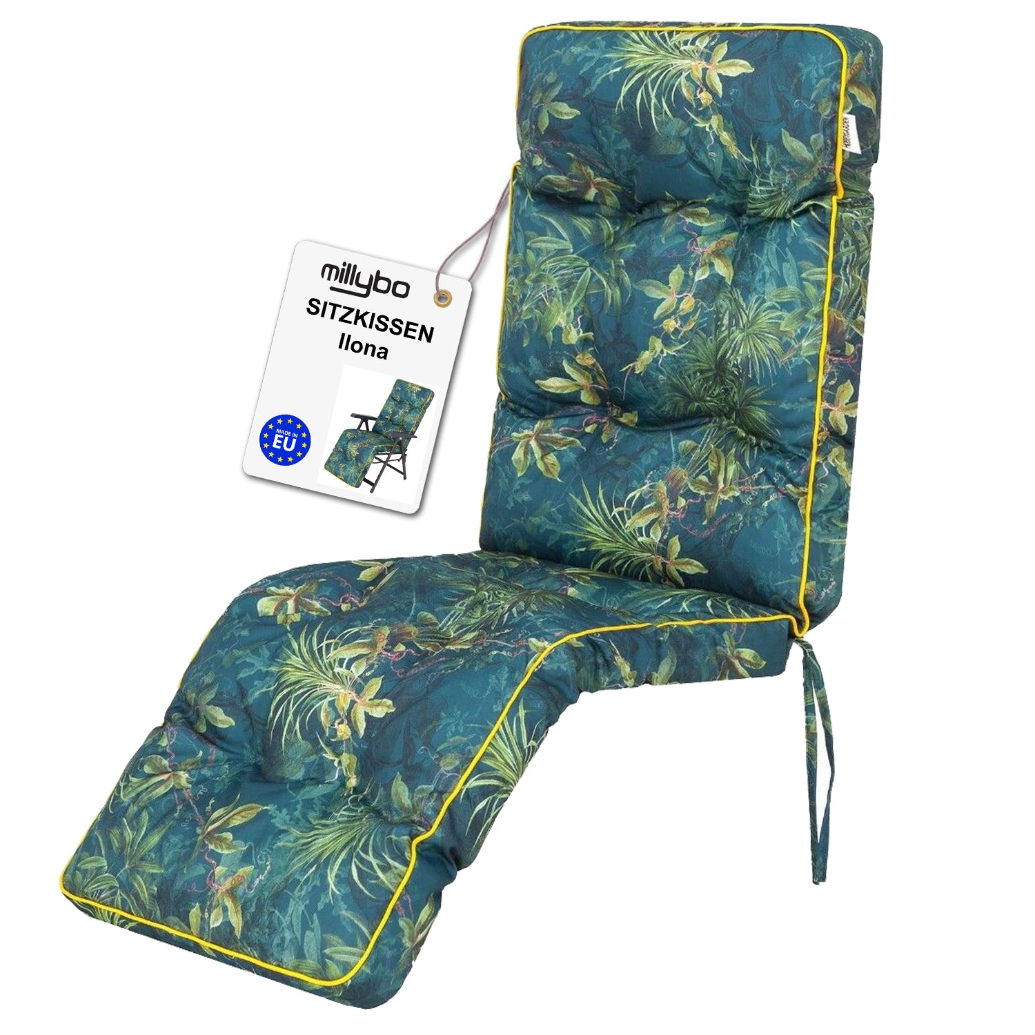 MILLYBO Gartenstuhlauflage Sitzkissen für Liegestühle mit Fußstütze ILONA - Grüne Wiese