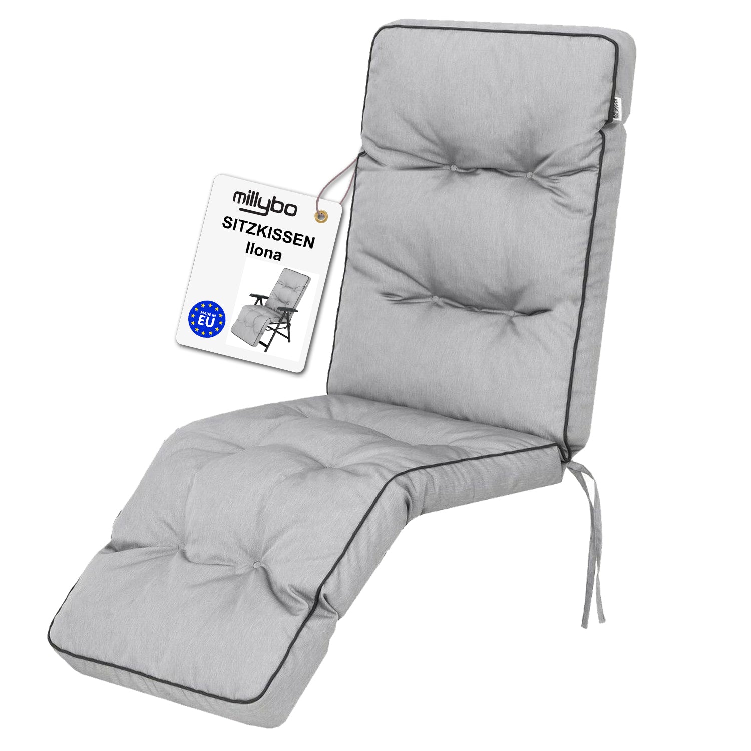MILLYBO Gartenstuhlauflage Sitzkissen für Liegestühle mit Fußstütze ILONA - Hellgrau