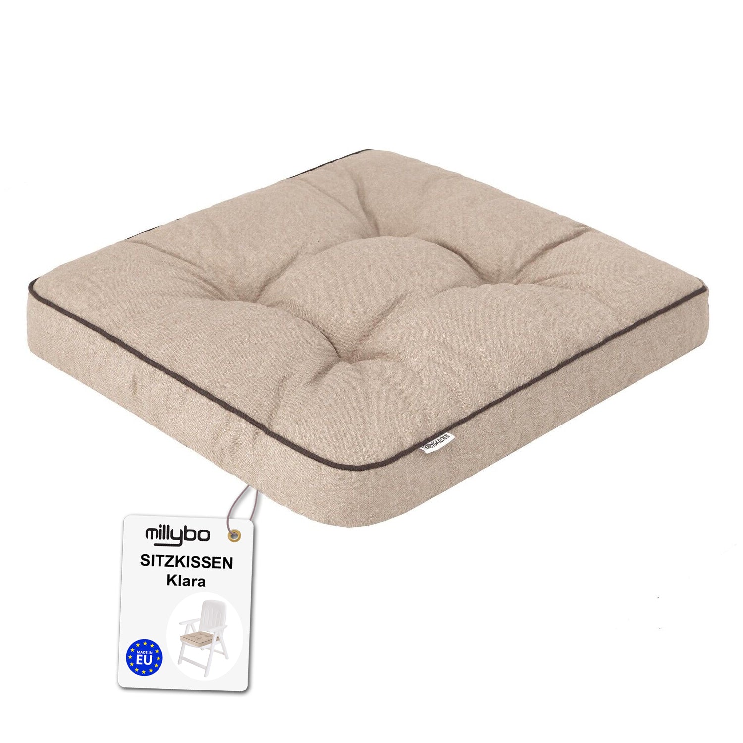 MILLYBO Gartenstuhlauflage – Sitzkissen für Gartenstühle & Balkonmöbel KLARA - Beige