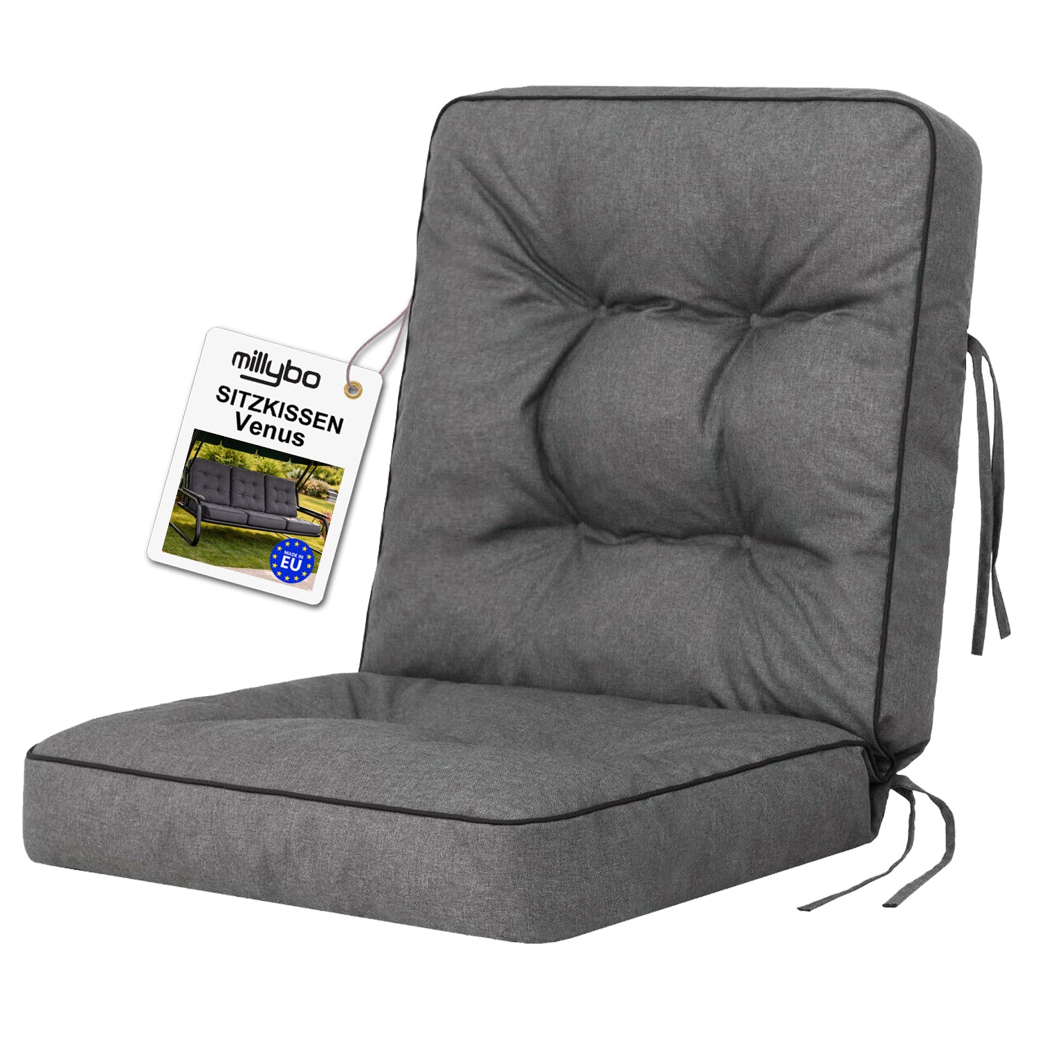MILLYBO Hollywoodschaukel Sitzkissen 40-50 cm Auflage – Gartenschaukel Polster VENUS - Graphit