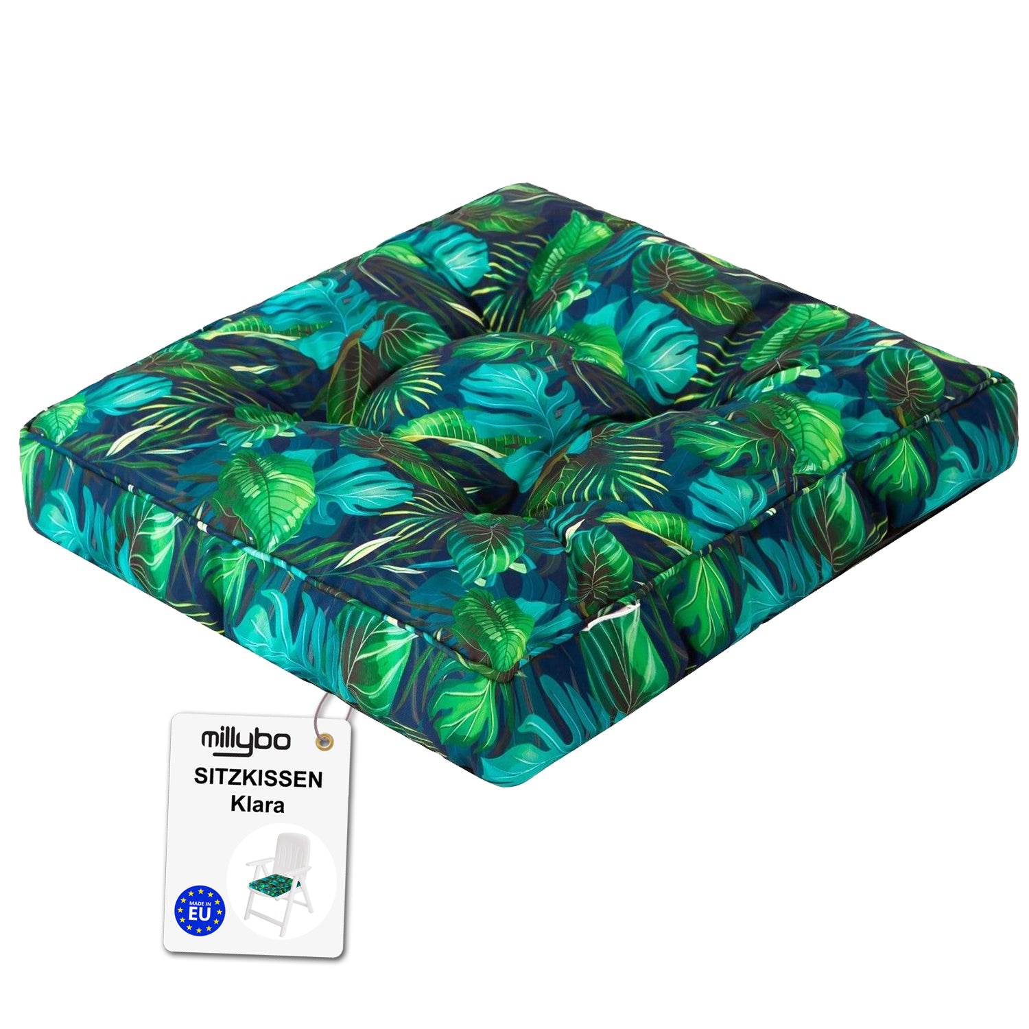 MILLYBO Gartenstuhlauflage – Sitzkissen für Gartenstühle & Balkonmöbel KLARA - Blaues Blätter