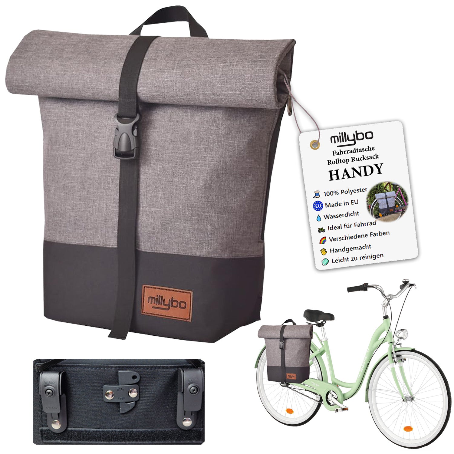 MILLYBO HANDY – Fahrradtasche und Rolltop-Rucksack 270.001