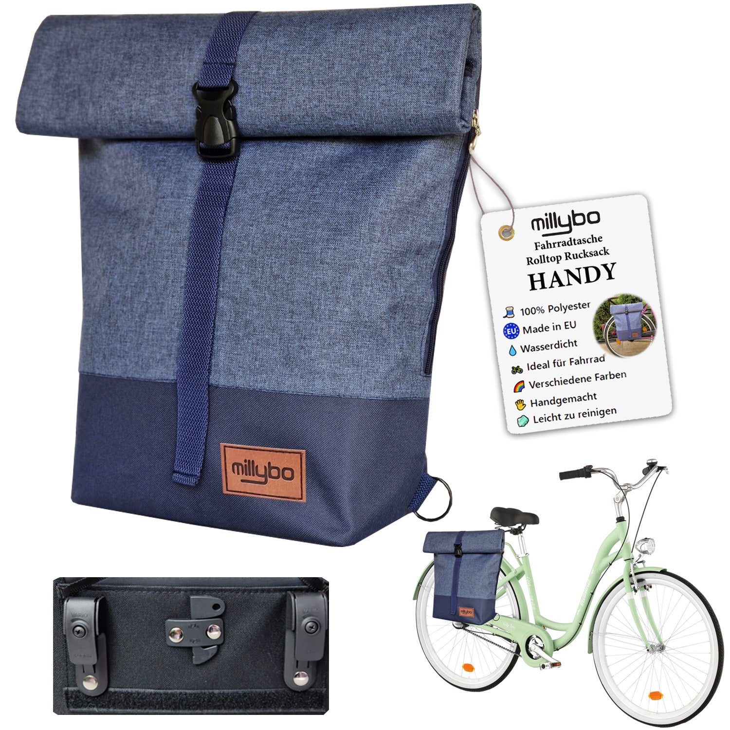 MILLYBO HANDY – Fahrradtasche und Rolltop-Rucksack 270.004