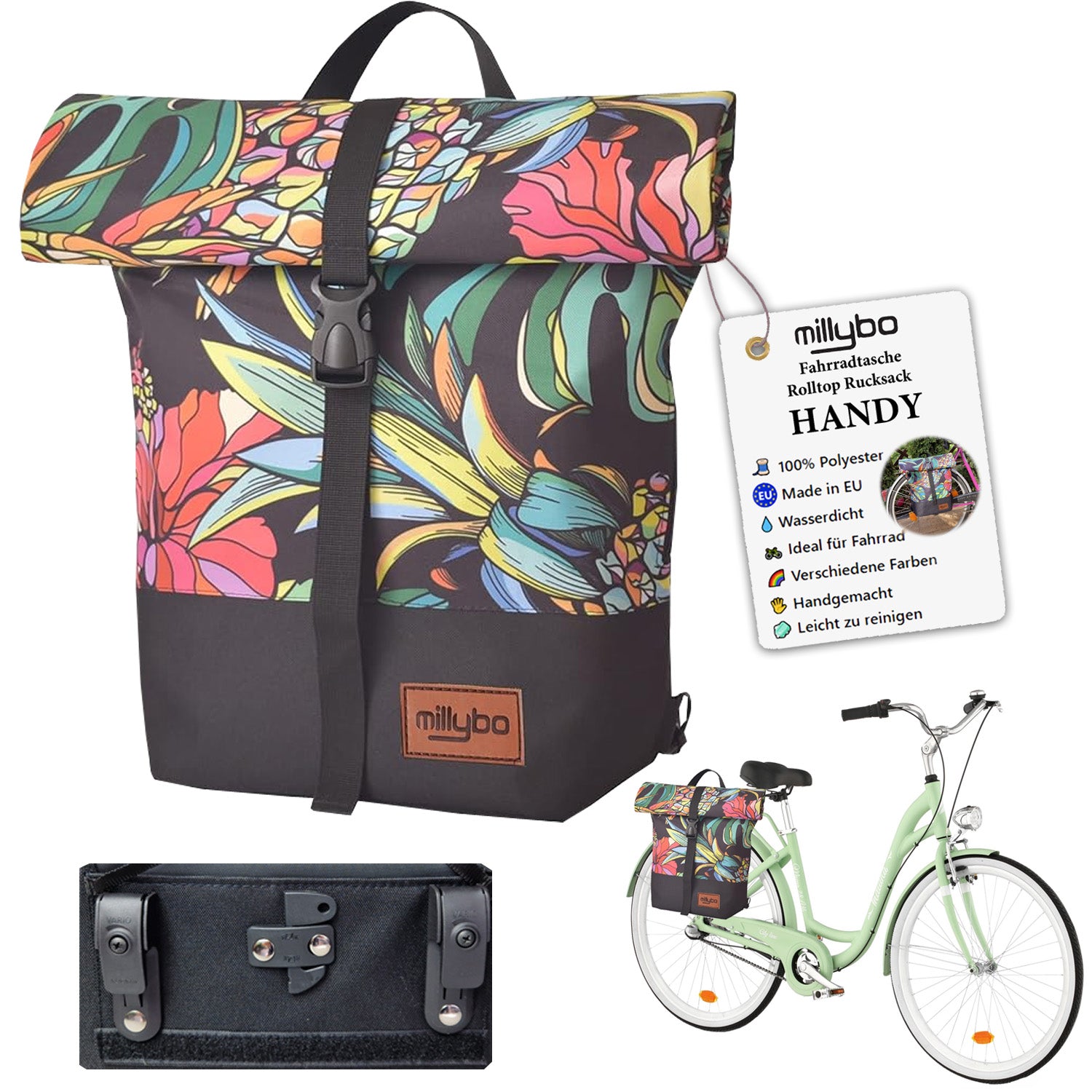 MILLYBO HANDY – Fahrradtasche und Rolltop-Rucksack 400.001