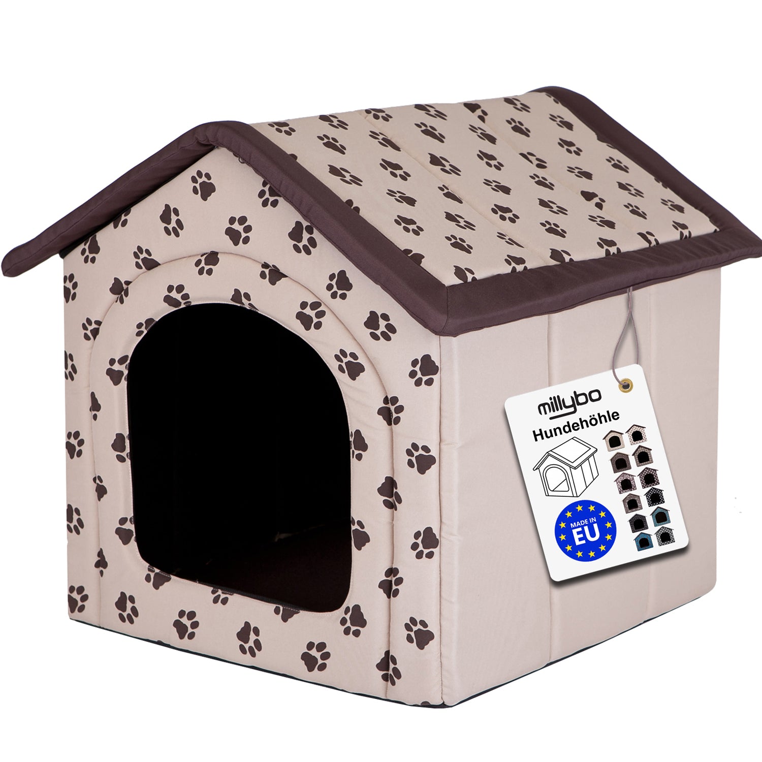 MILLYBO Textiles Hundehaus – Weiche Hundehöhle für maximalen Komfort - Beige mit Muster