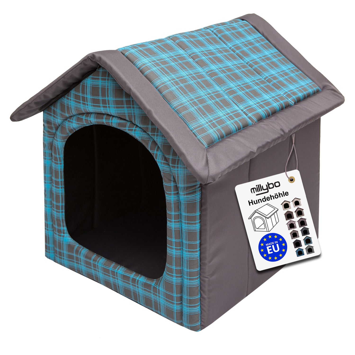 MILLYBO Textiles Hundehaus – Weiche Hundehöhle für maximalen Komfort  - blau kariert
