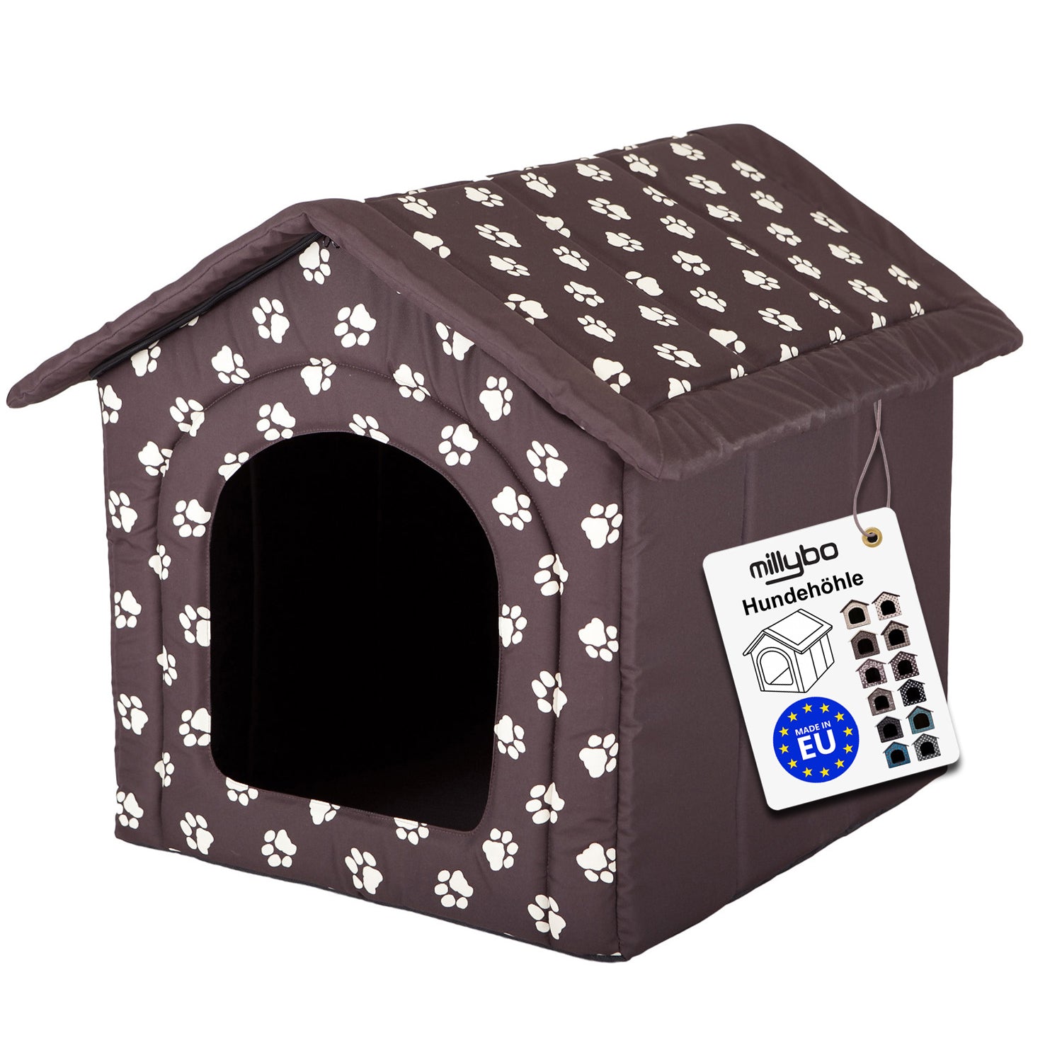 MILLYBO Textiles Hundehaus – Weiche Hundehöhle für maximalen Komfort - Braun mit Muster