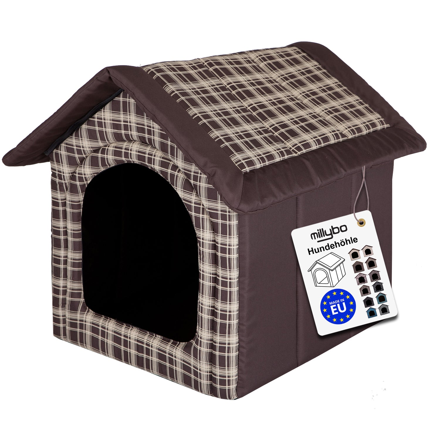 MILLYBO Textiles Hundehaus – Weiche Hundehöhle für maximalen Komfort - Braun kariert