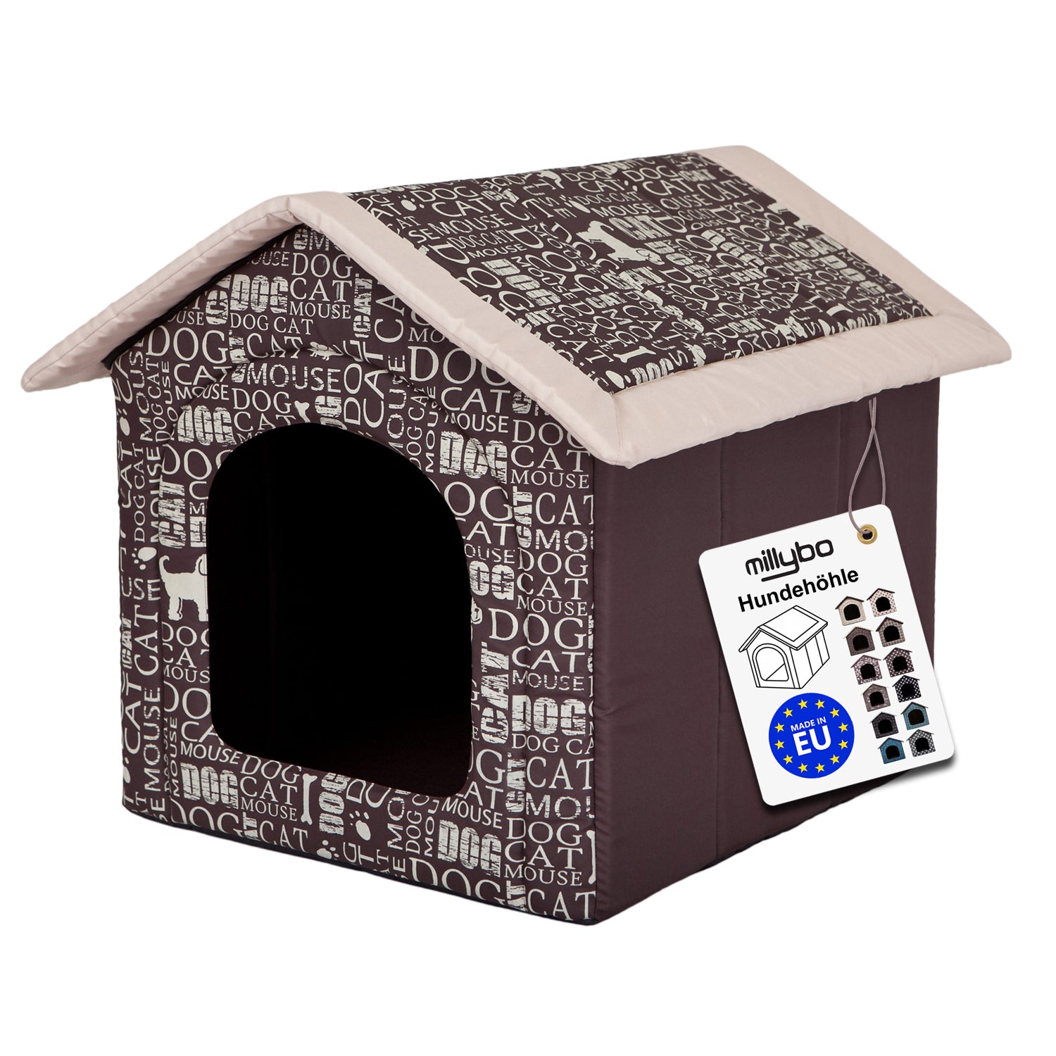 MILLYBO Textiles Hundehaus – Weiche Hundehöhle für maximalen Komfort - Braun mit Print