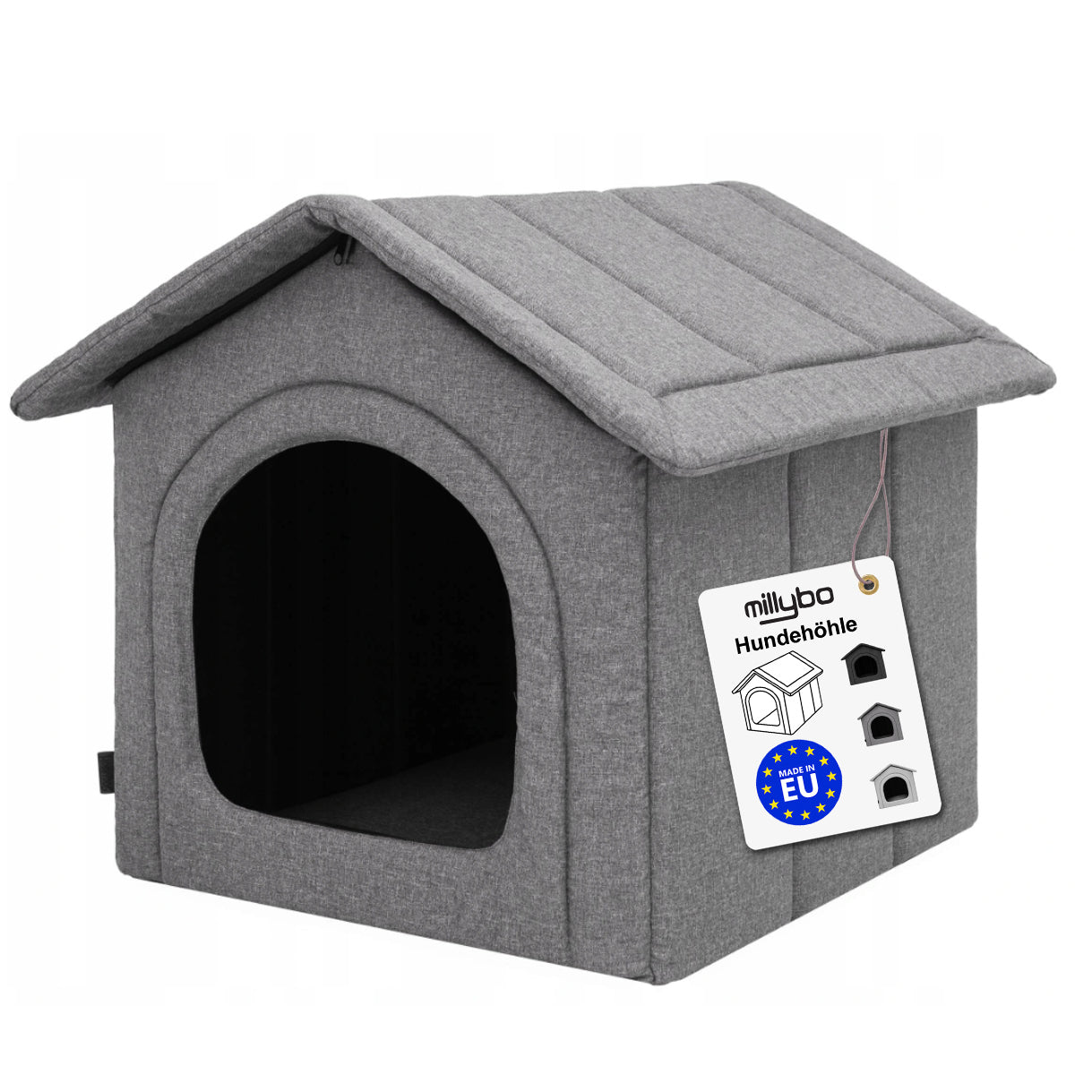 MILLYBO Textiles Hundehaus – Weiche Hundehöhle für maximalen Komfort  -  Grau Ökoleinen