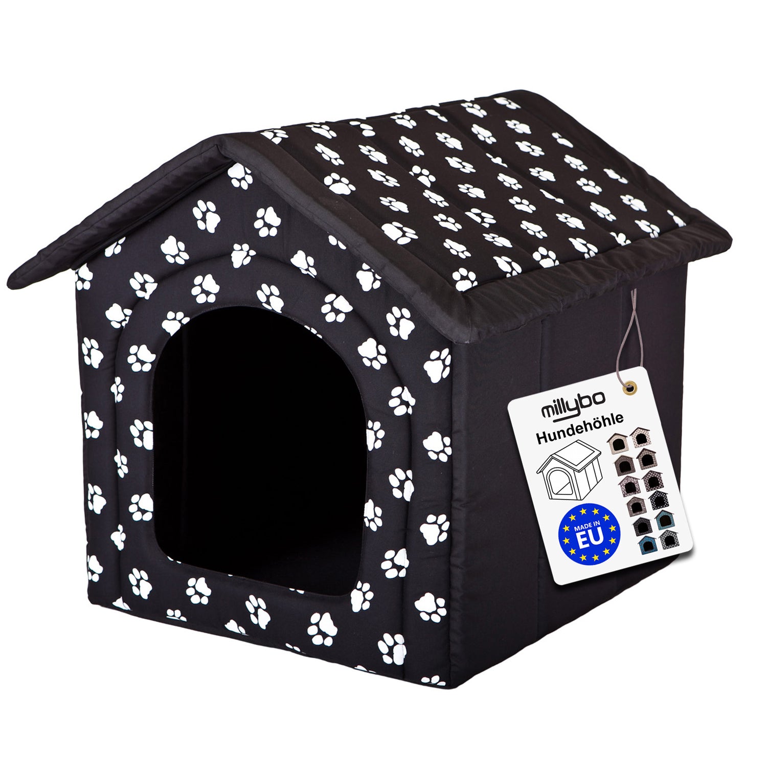MILLYBO Textiles Hundehaus – Weiche Hundehöhle für maximalen Komfort - Schwarz mit Muster