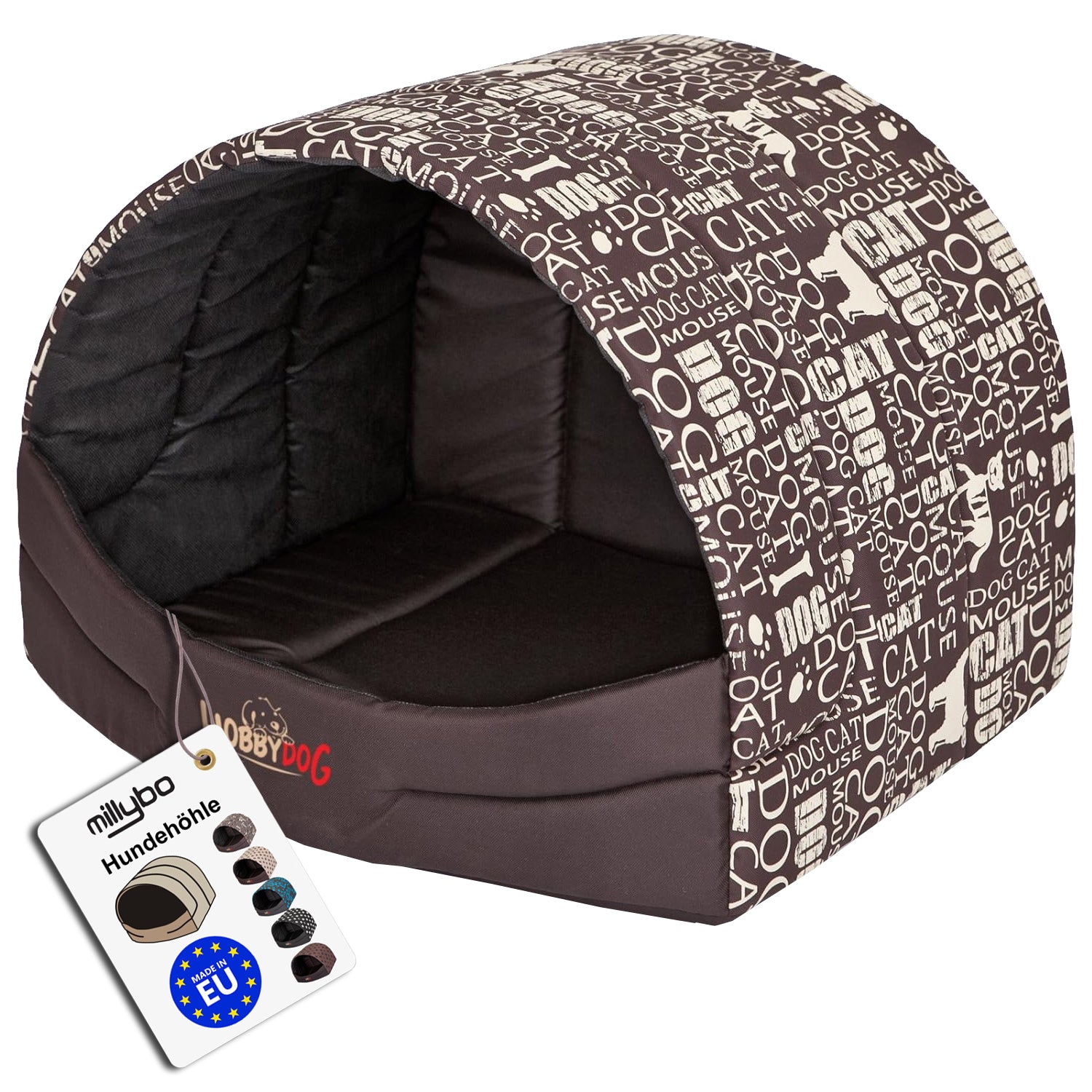 MILLYBO Hundehöhle aus Stoff – Weiches Hundebett & Gemütliches Hundehaus: Braun mit Muster