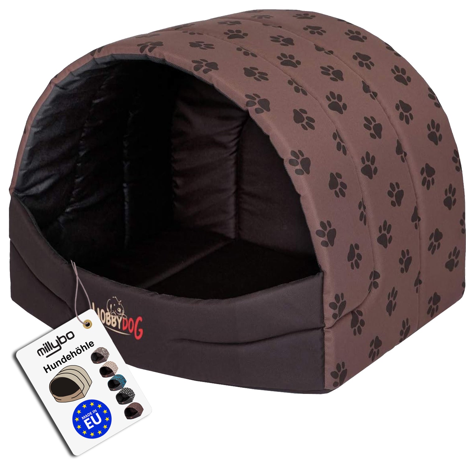 MILLYBO Hundehöhle aus Stoff – Weiches Hundebett & Gemütliches Hundehaus: Braun mit Muster