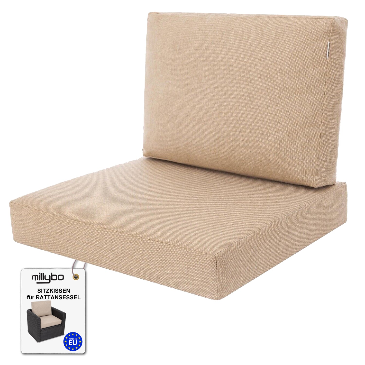 MILLYBO Gartenkissen für Rattanmöbel MIA TECH Bequeme Sitz- & Rückenauflage: Beige