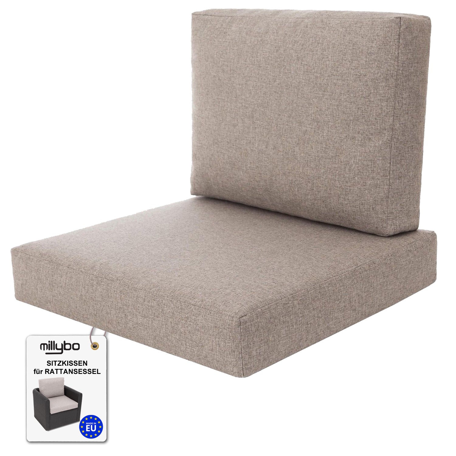 MILLYBO Gartenkissen für Rattanmöbel MIA TECH Bequeme Sitz- & Rückenauflage: Cappuccino