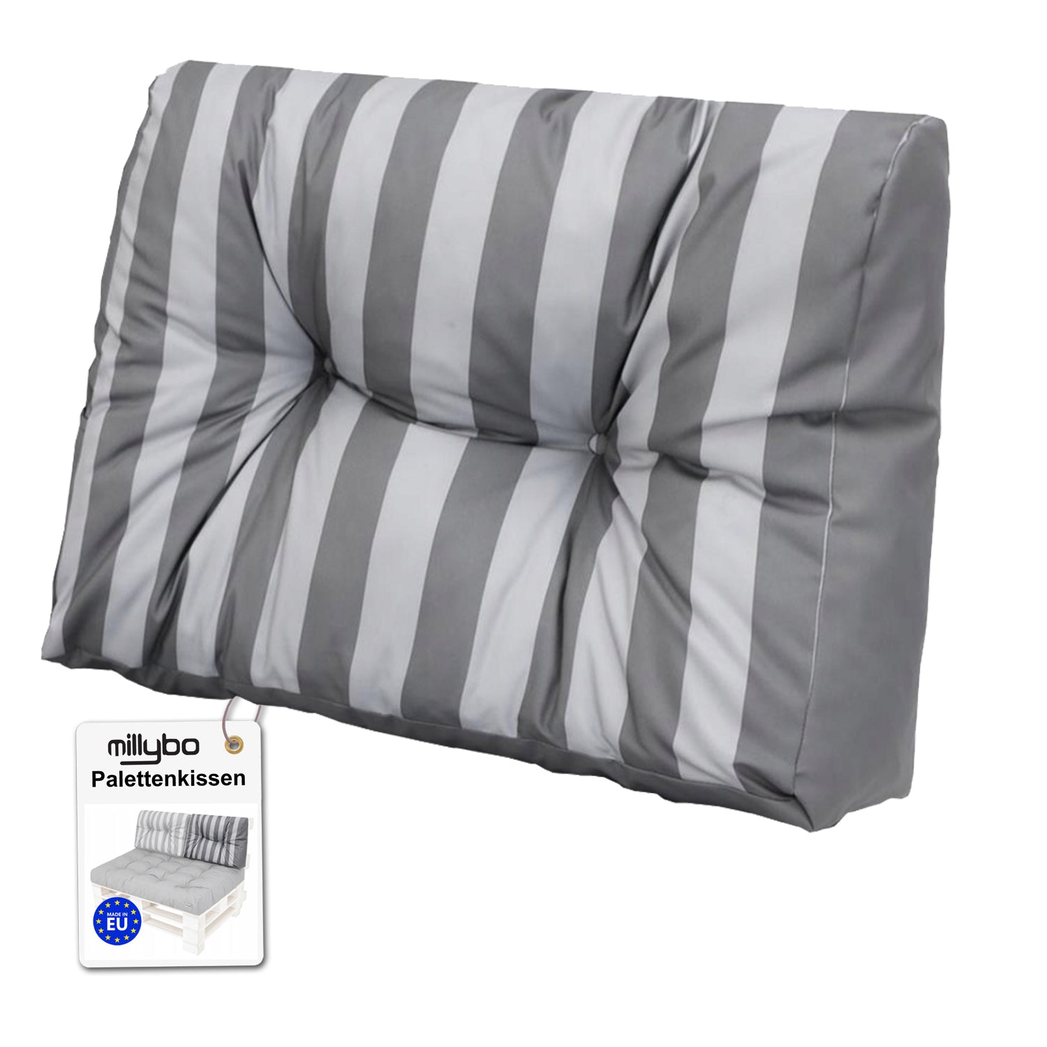MILLYBO Palettenkissen Rückenlehne 60x40 cm LEO – Outdoor Gartenkissen - Grau/graue Streifen