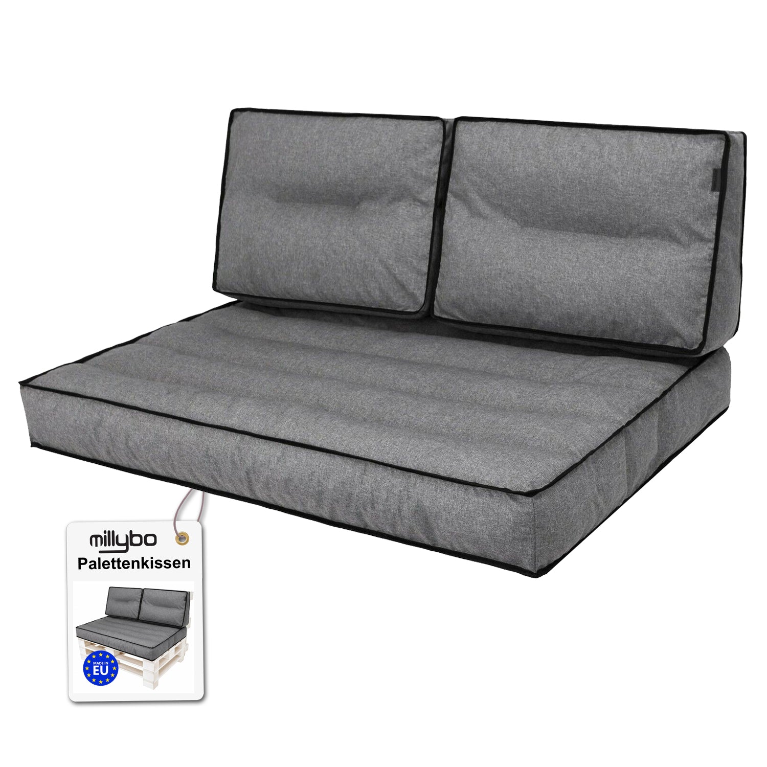 MILLYBO Palettenkissen TOMEK  Set 2+1 Graphit – Komfort & Stil für deinen Garten