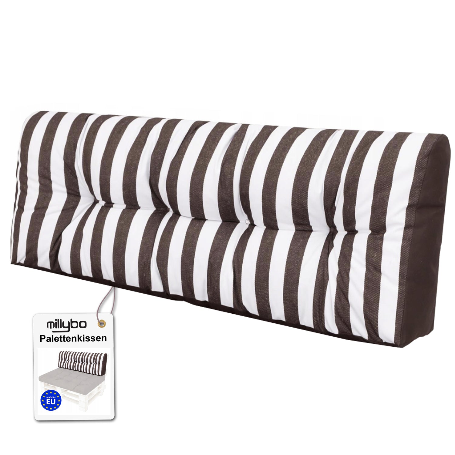 MILLYBO Palettenkissen Rückenlehne 120x40 cm LEO – Outdoor Gartenkissen - Braun/Streifen