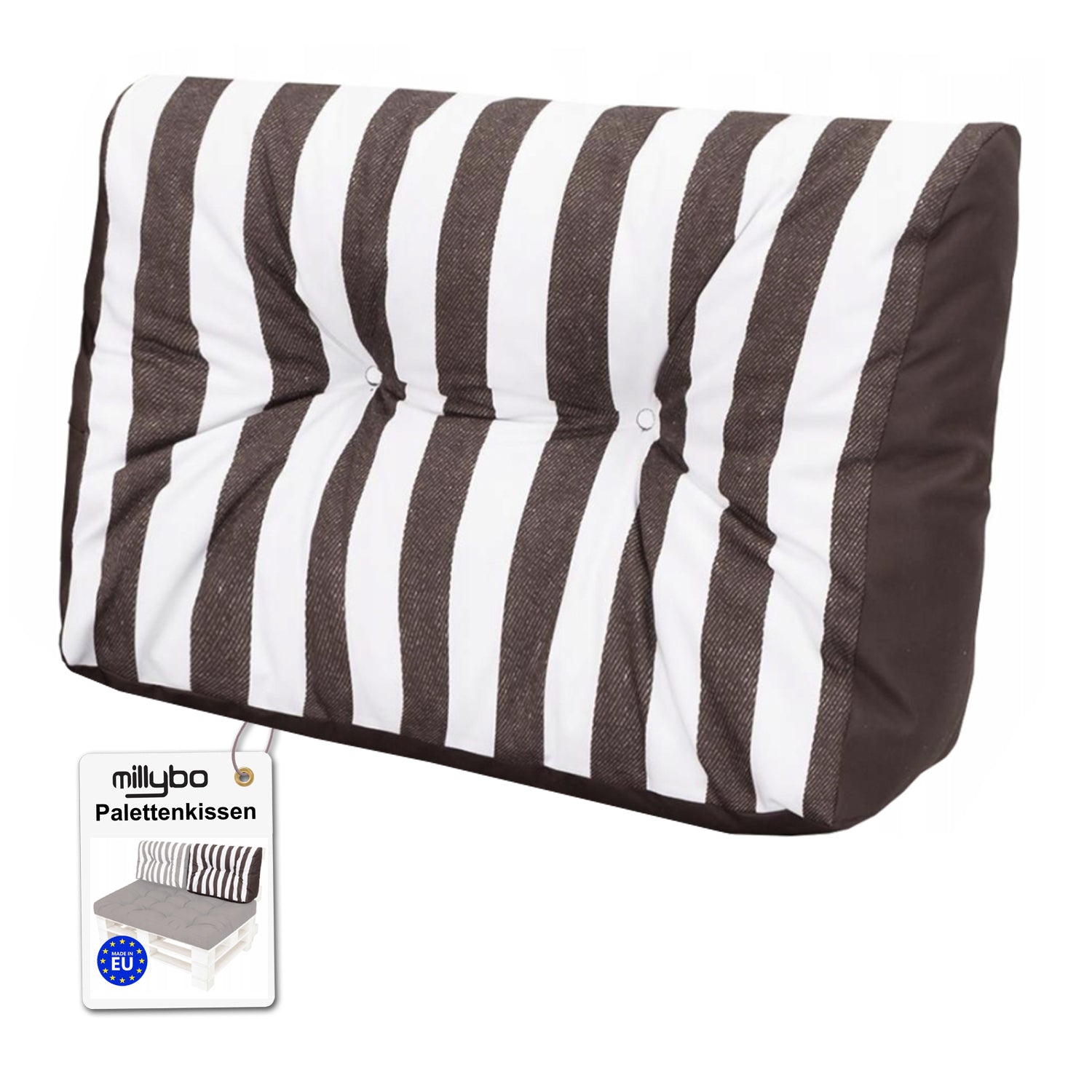 MILLYBO Palettenkissen Rückenlehne 60x40 cm LEO – Outdoor Gartenkissen - Braun/Streifen